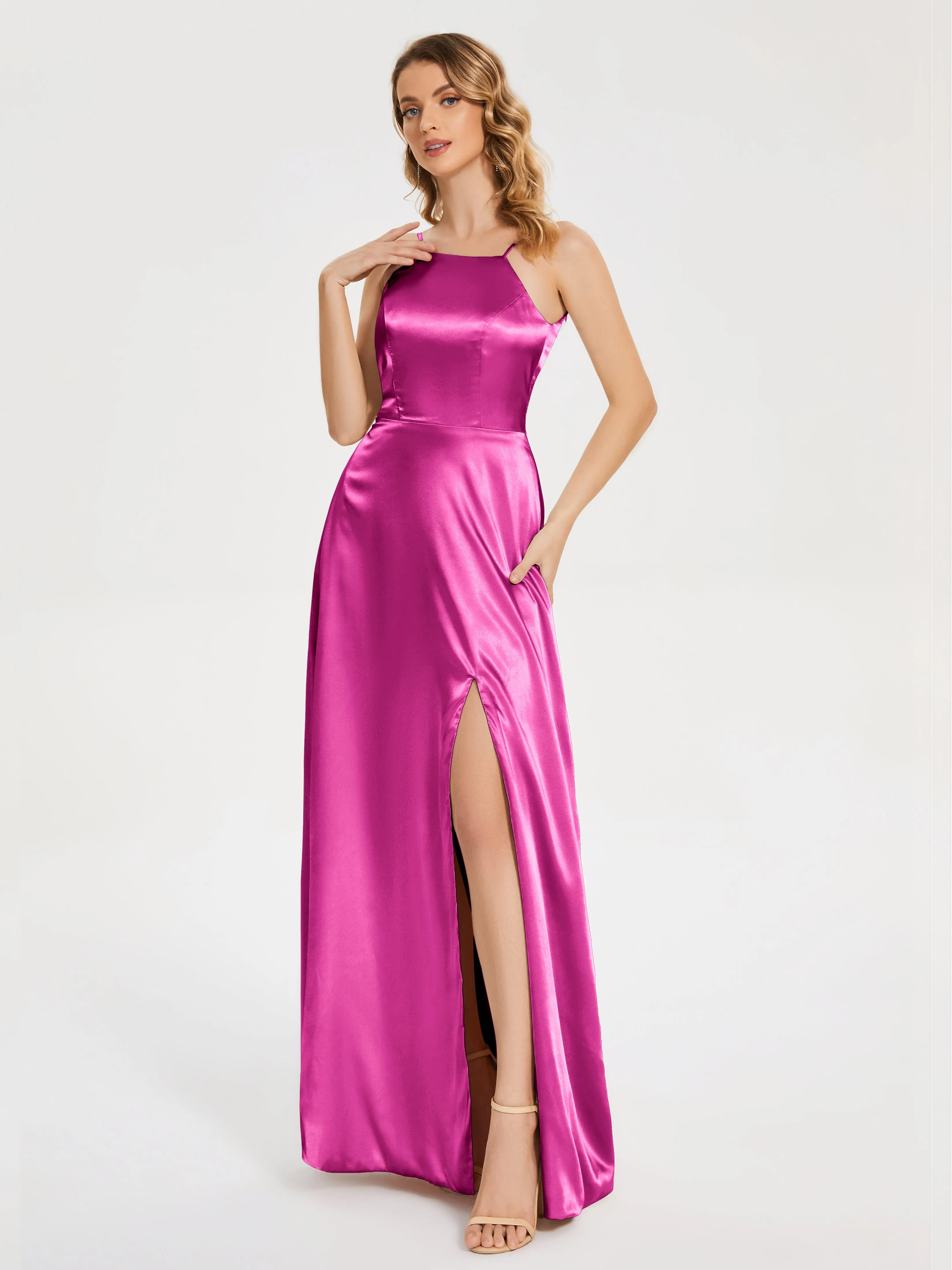 Split Soft Satin Party Dresses