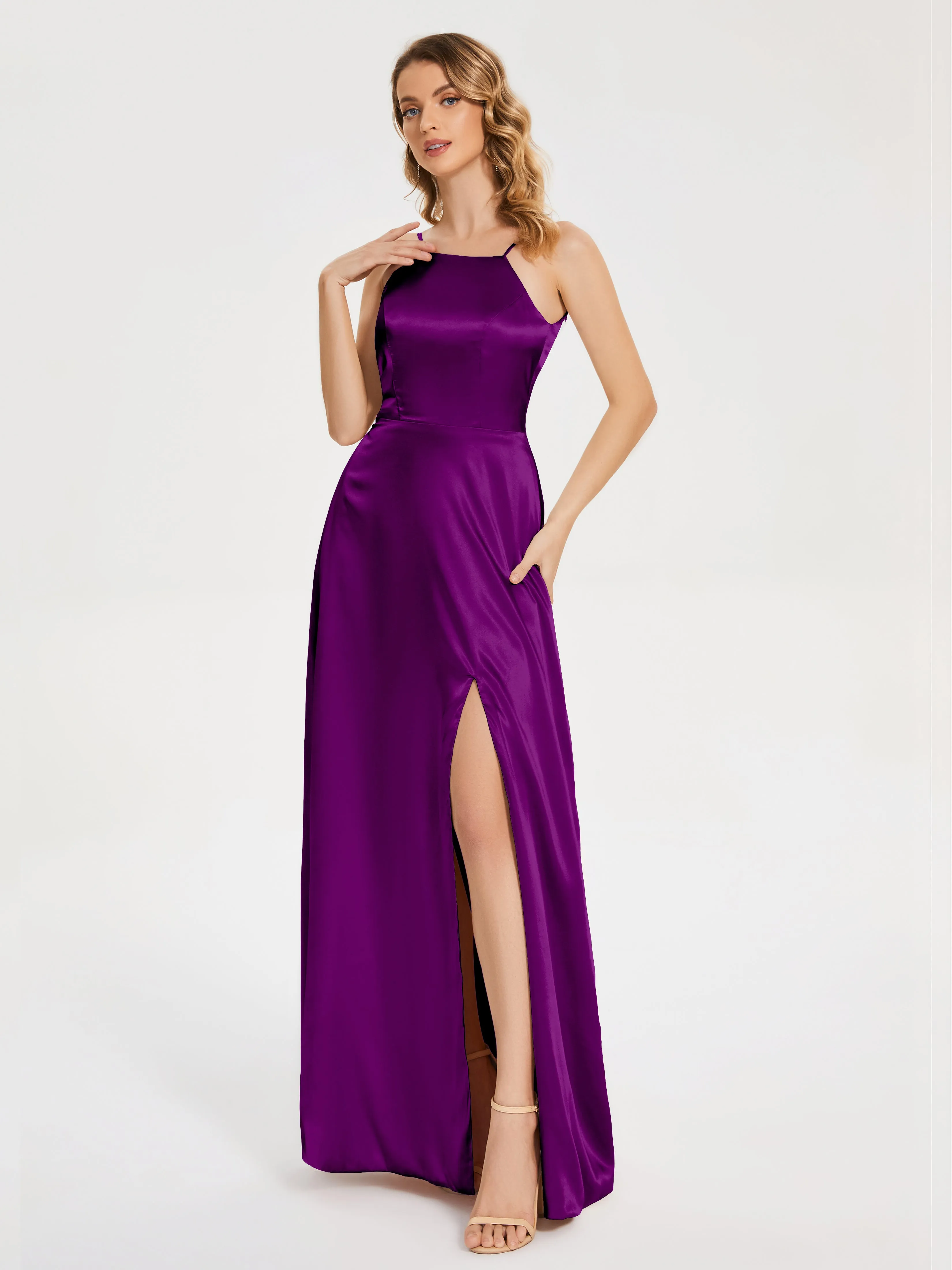 Split Soft Satin Party Dresses