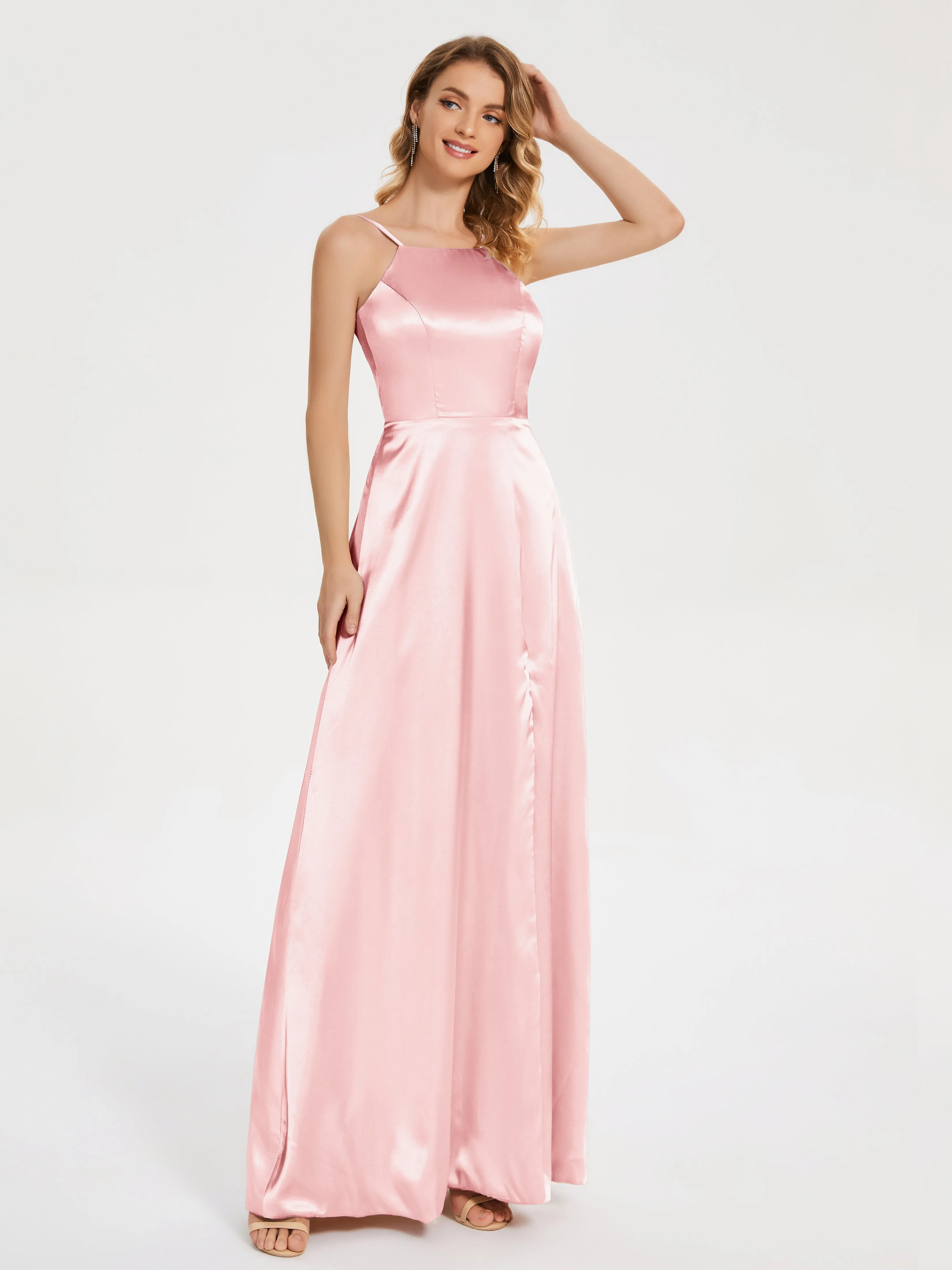 Split Soft Satin Party Dresses