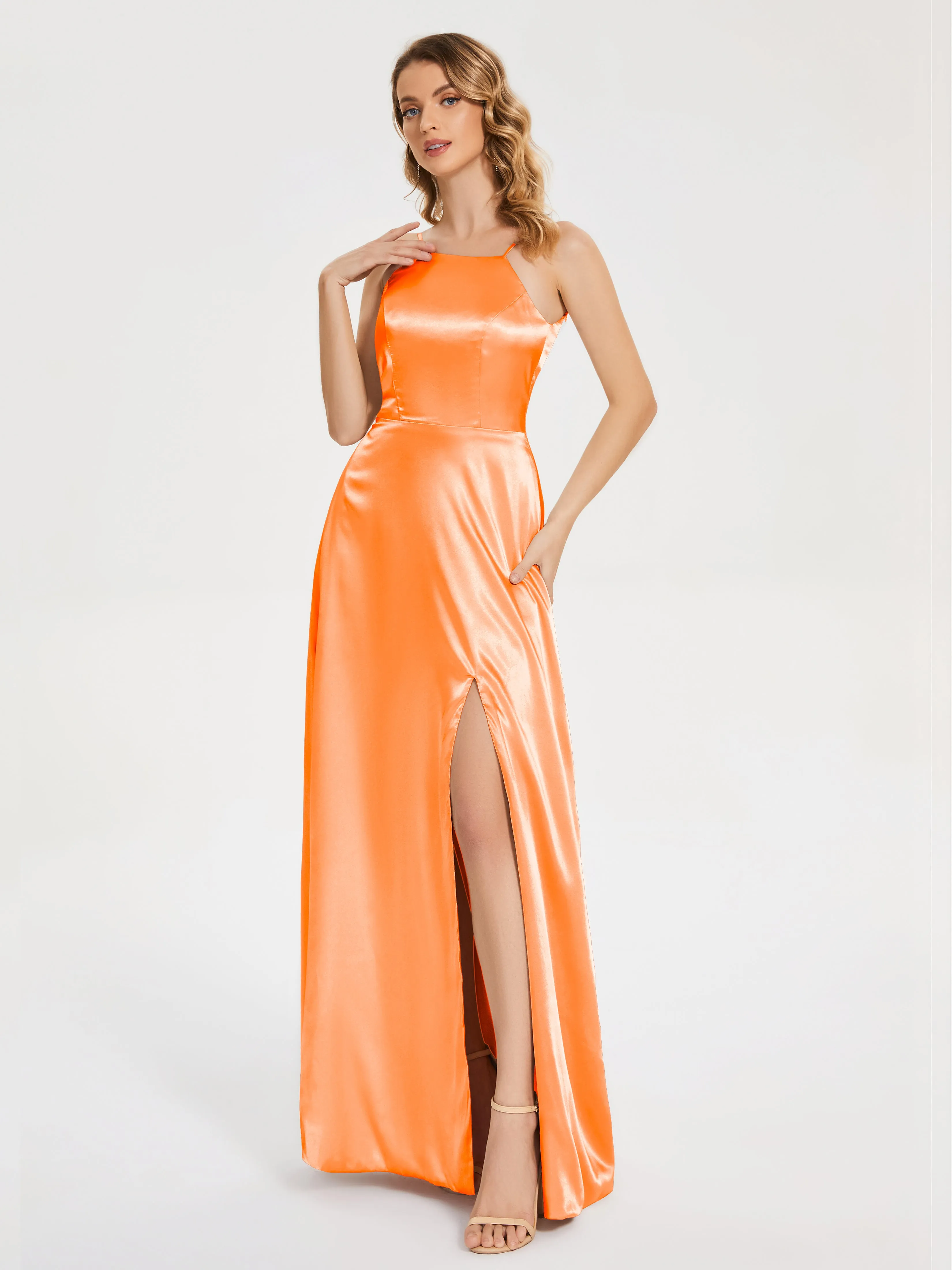 Split Soft Satin Party Dresses