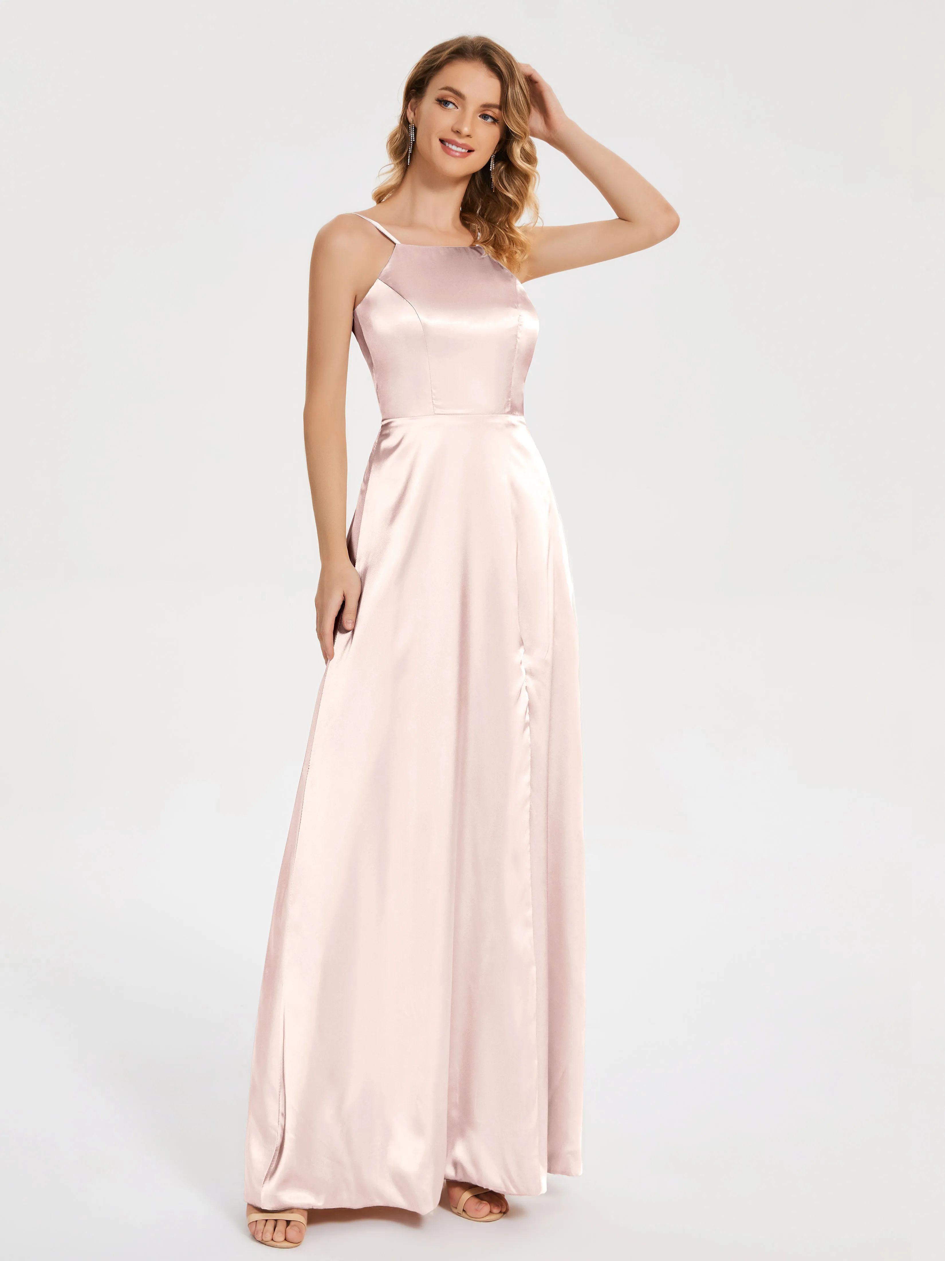 Split Soft Satin Party Dresses