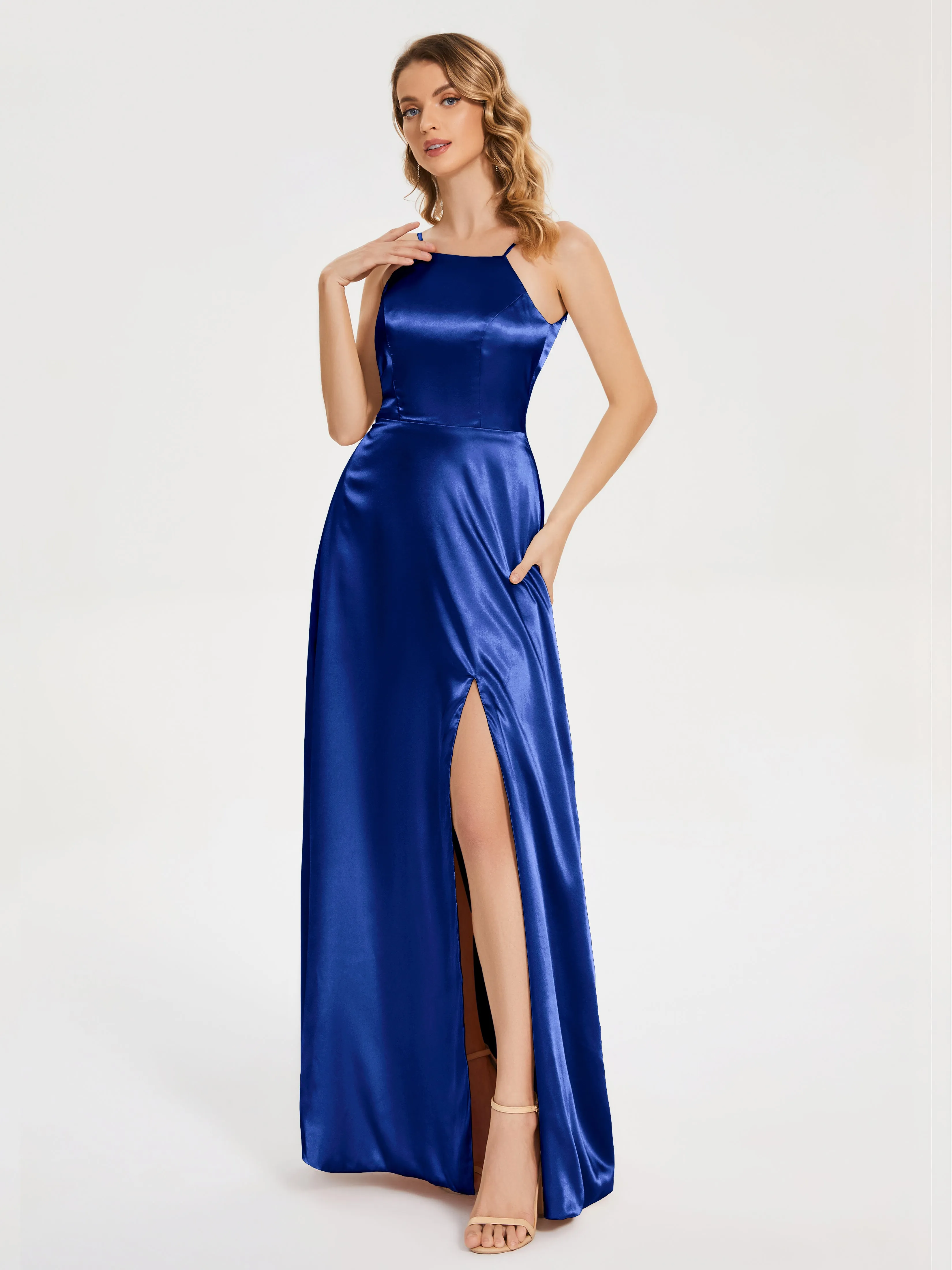 Split Soft Satin Party Dresses