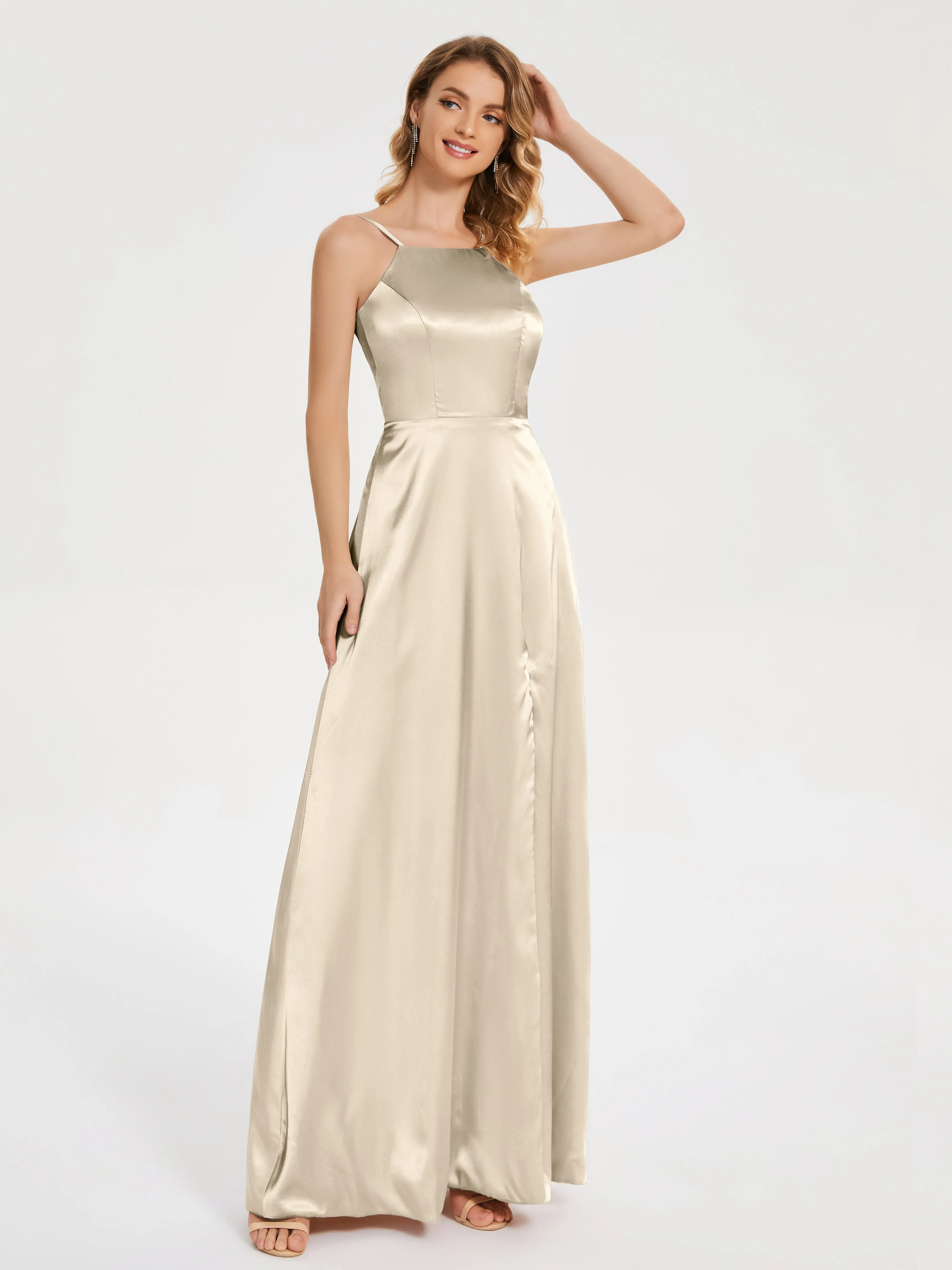 Split Soft Satin Party Dresses