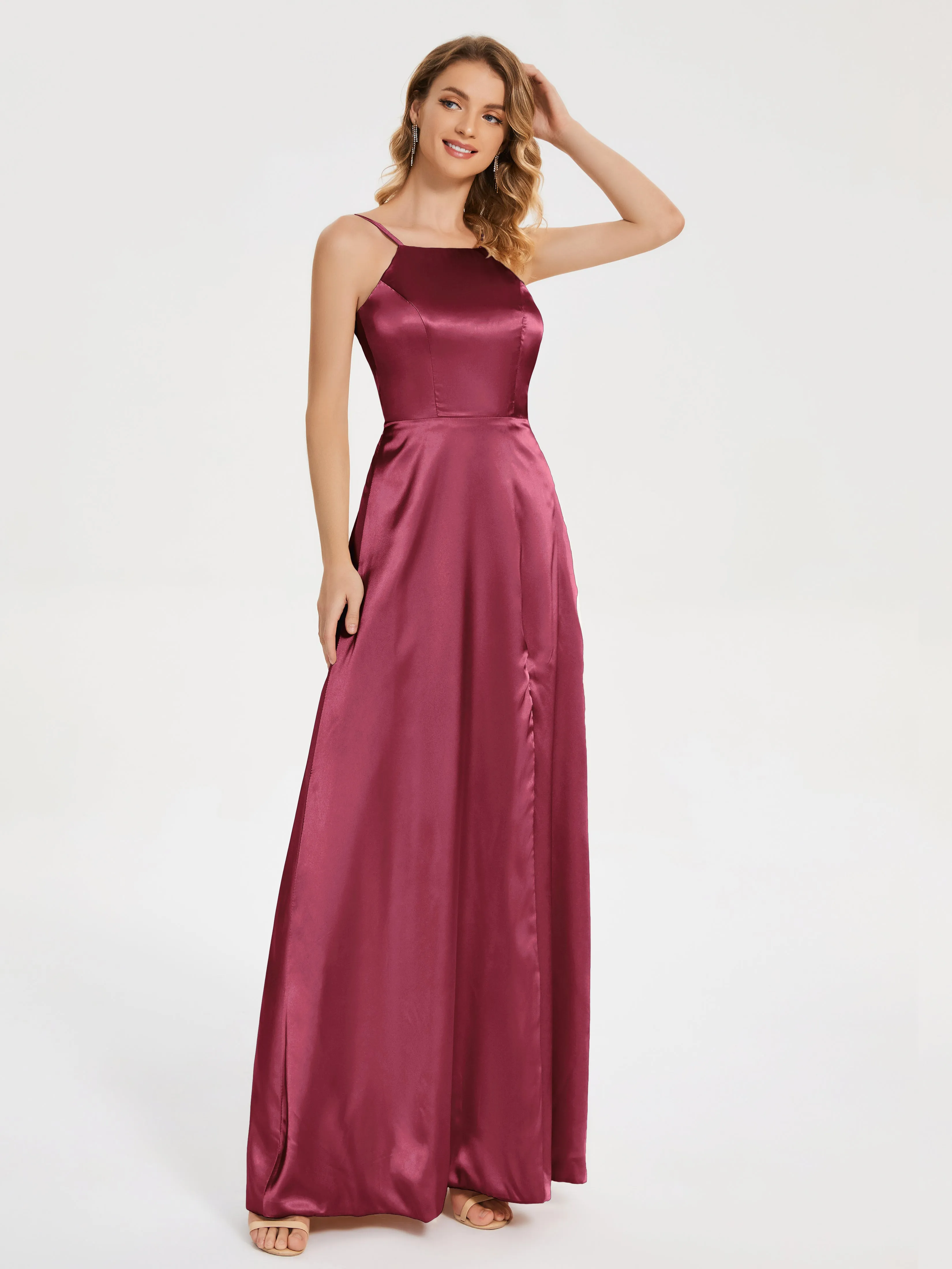 Split Soft Satin Party Dresses