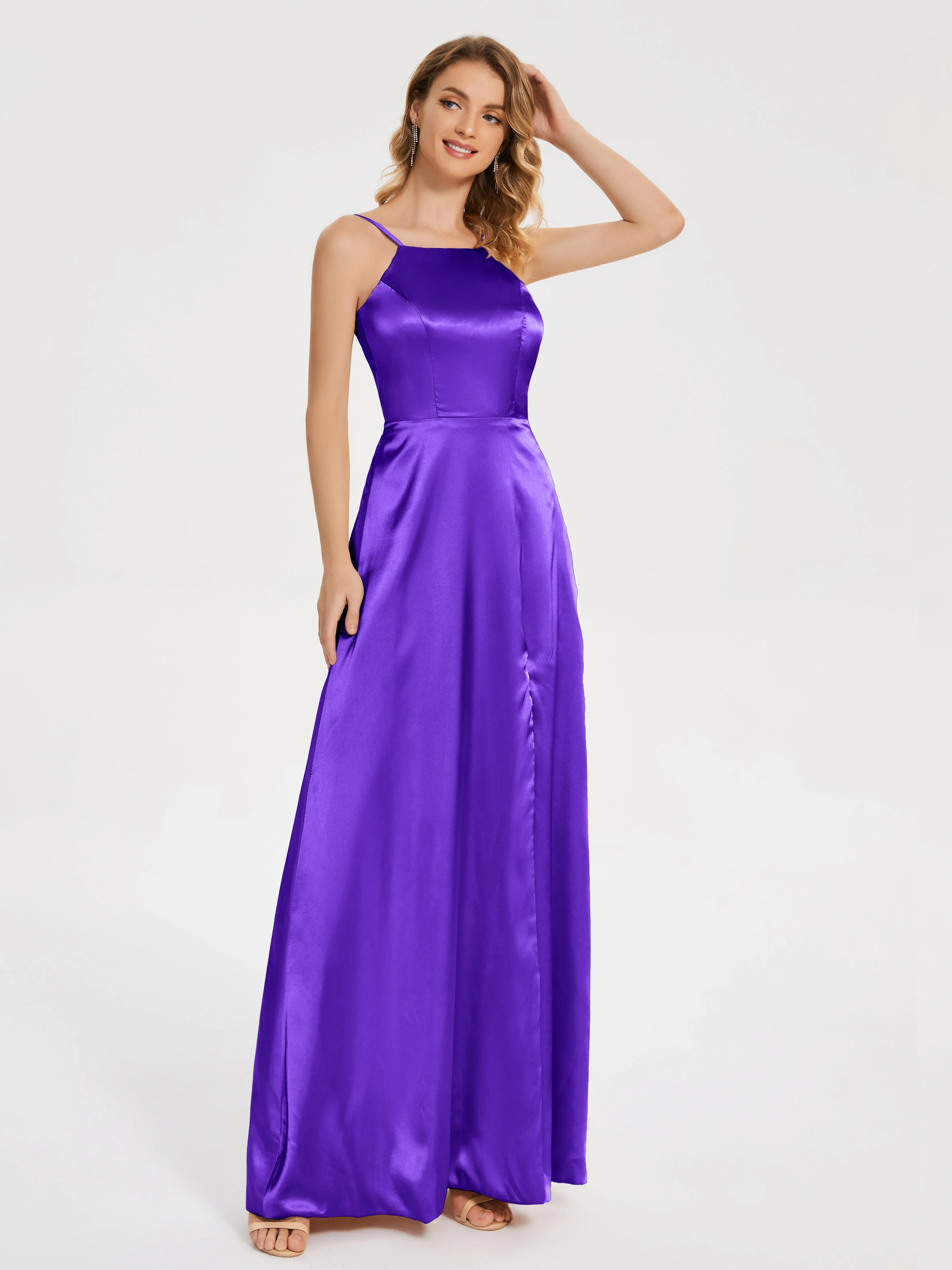 Split Soft Satin Party Dresses