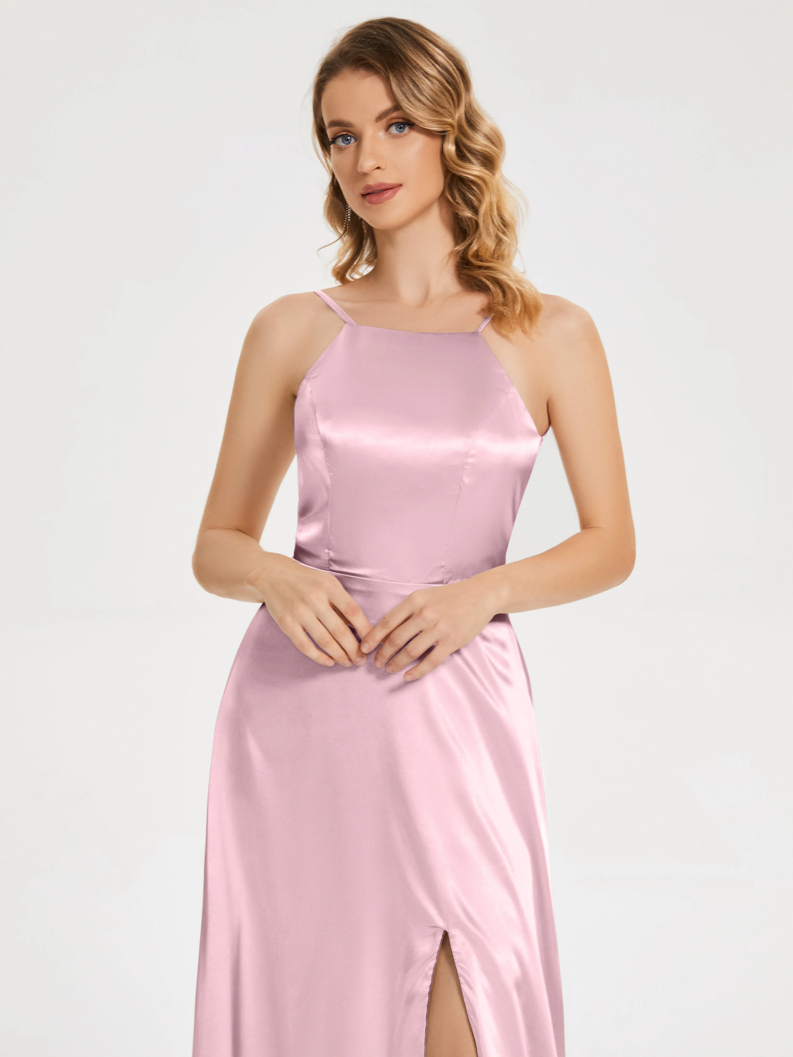 Split Soft Satin Party Dresses