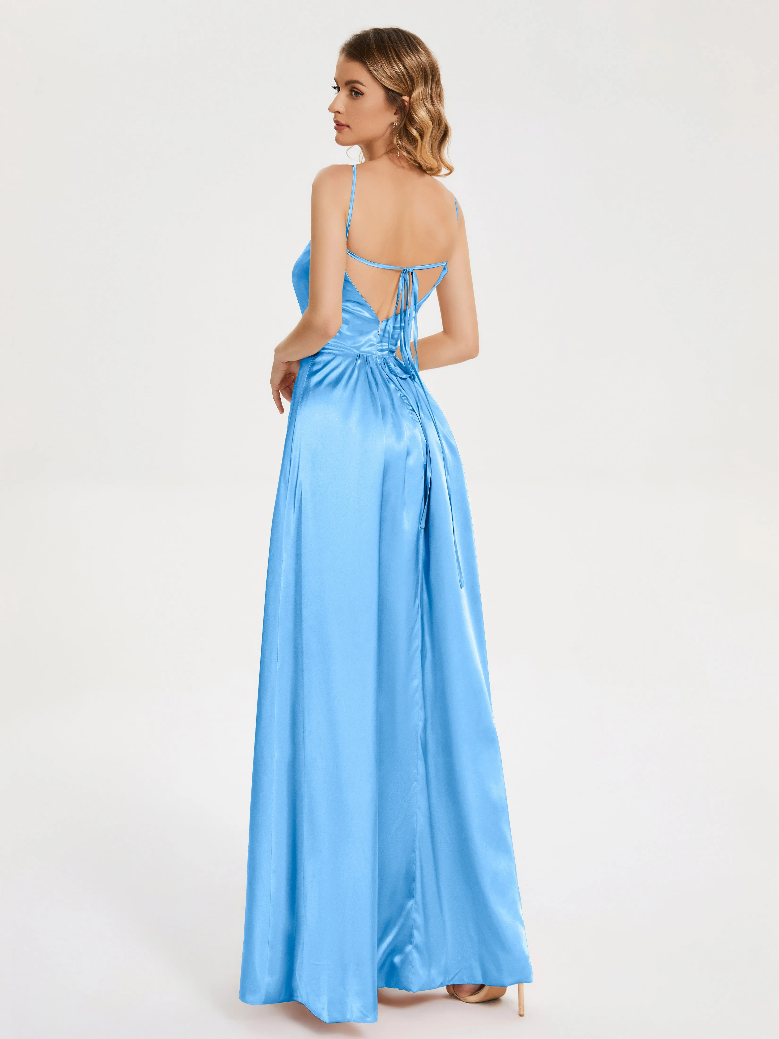 Split Soft Satin Party Dresses