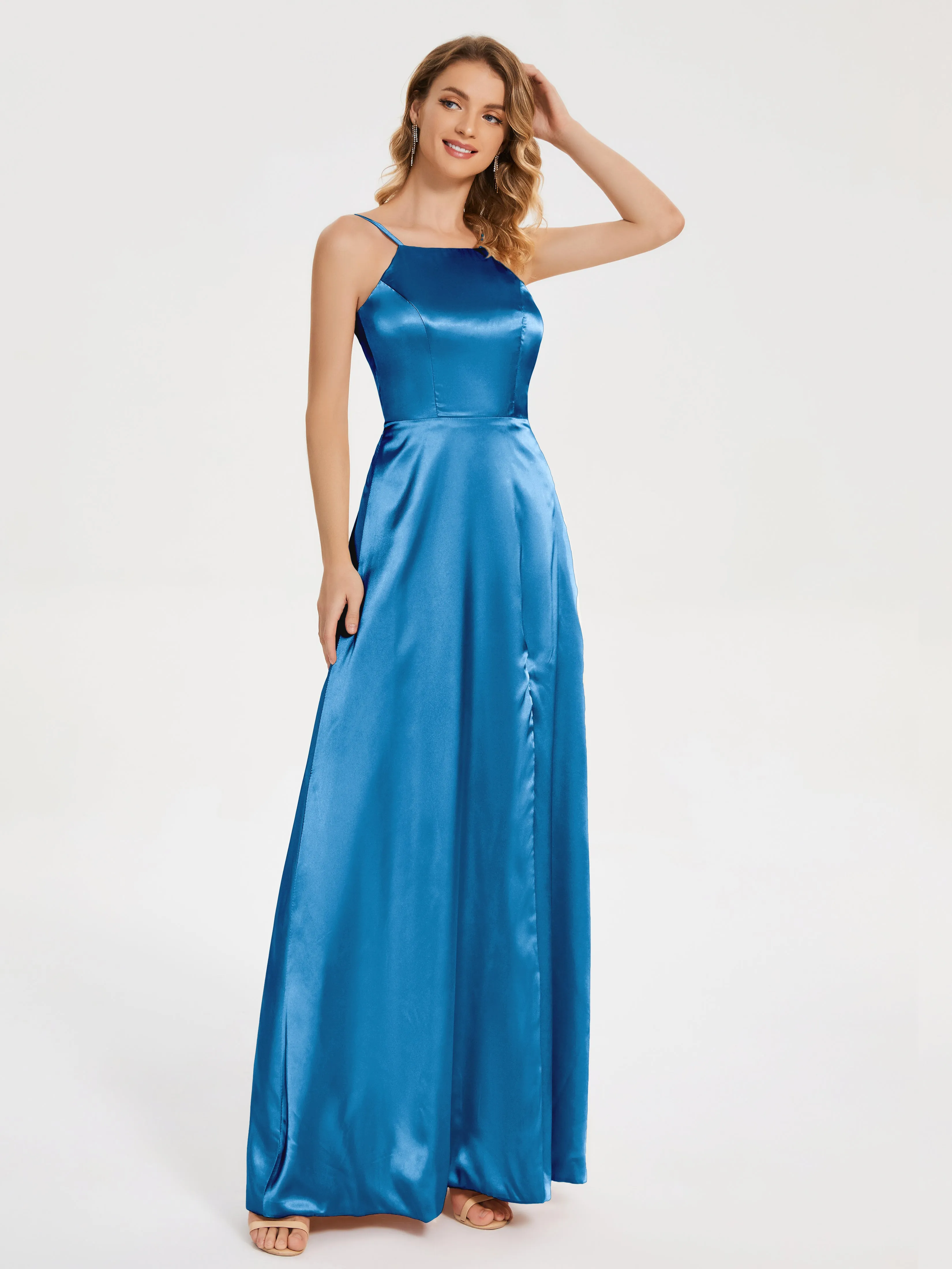 Split Soft Satin Party Dresses