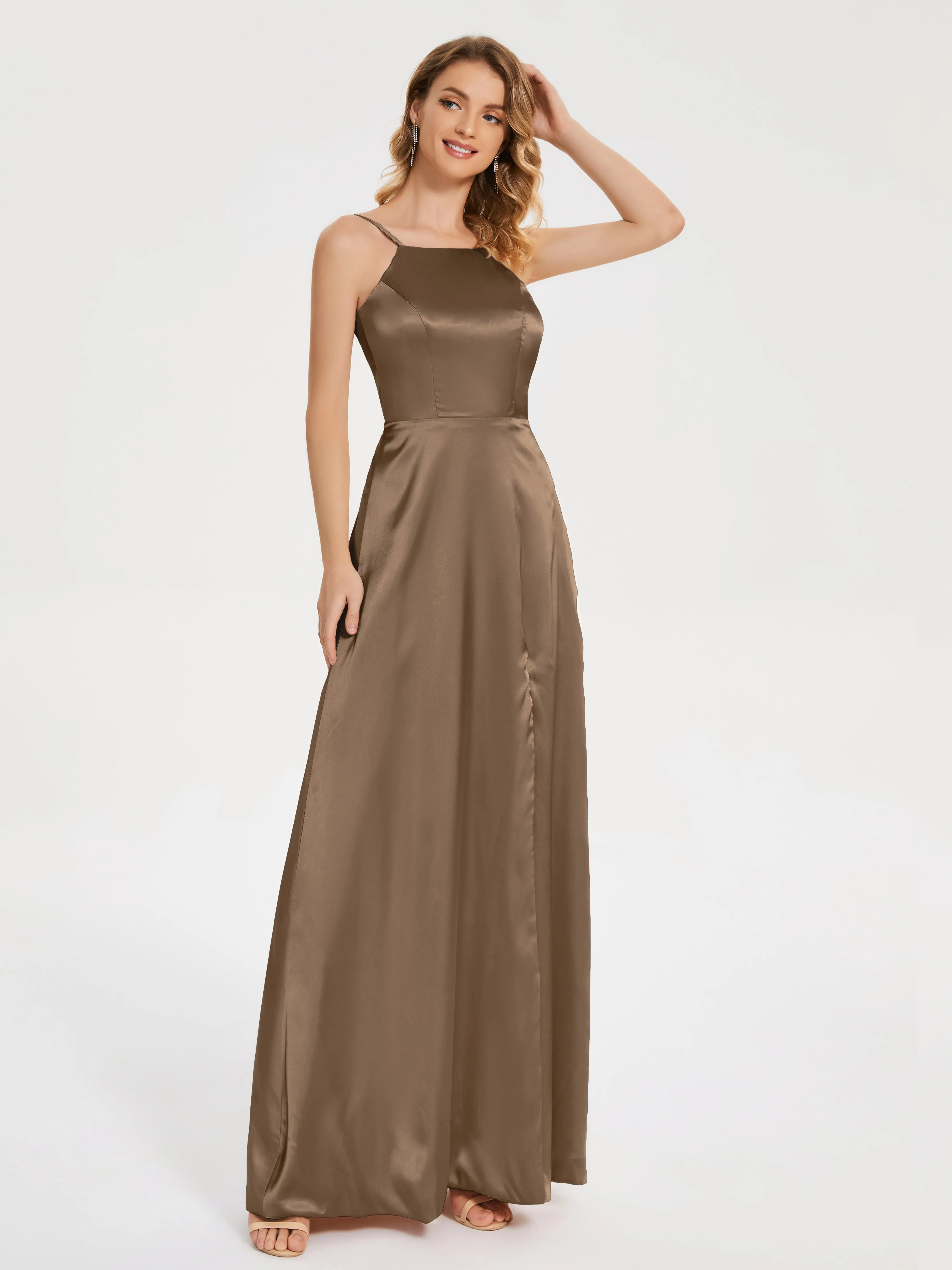 Split Soft Satin Party Dresses
