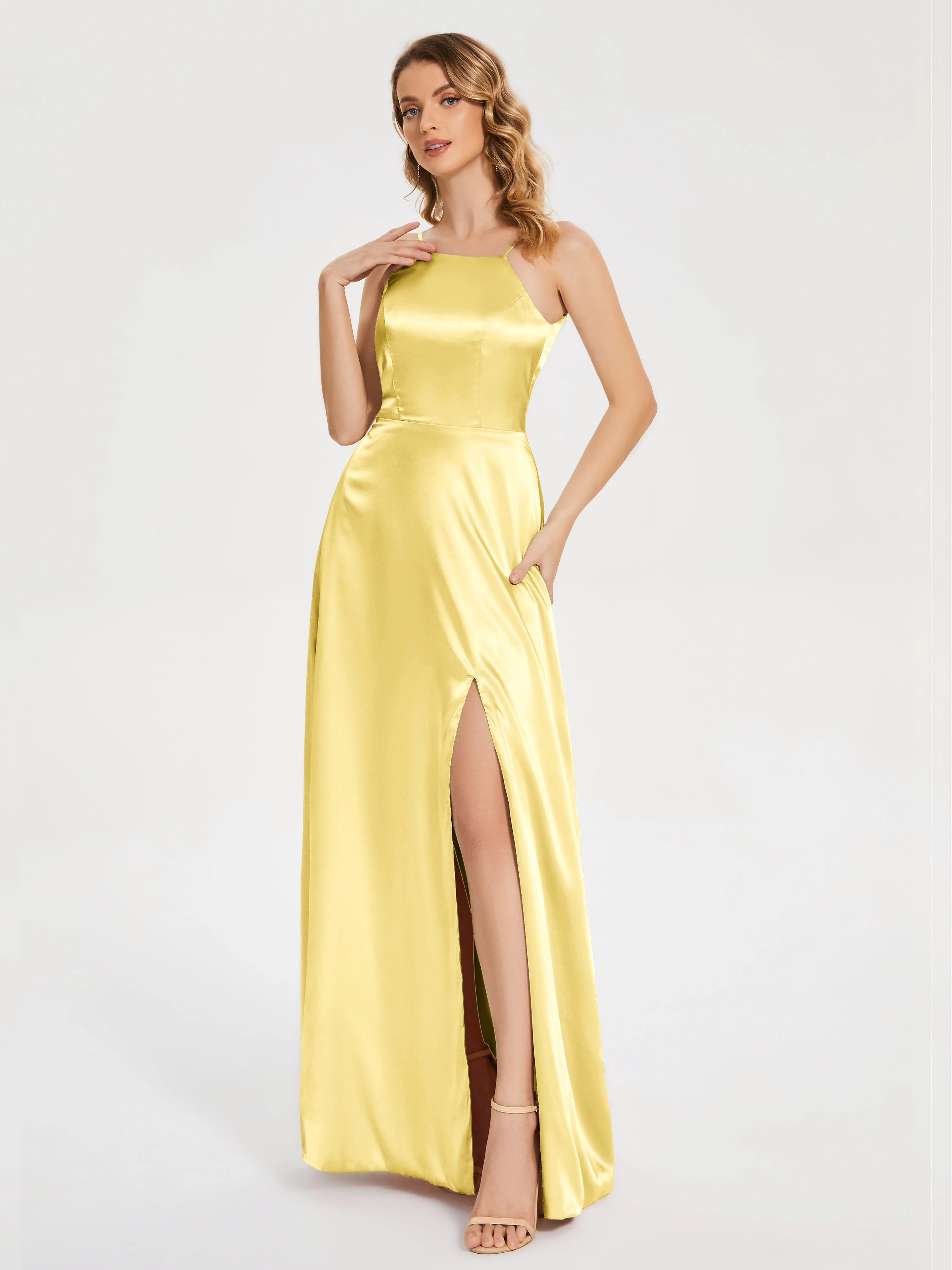 Split Soft Satin Party Dresses