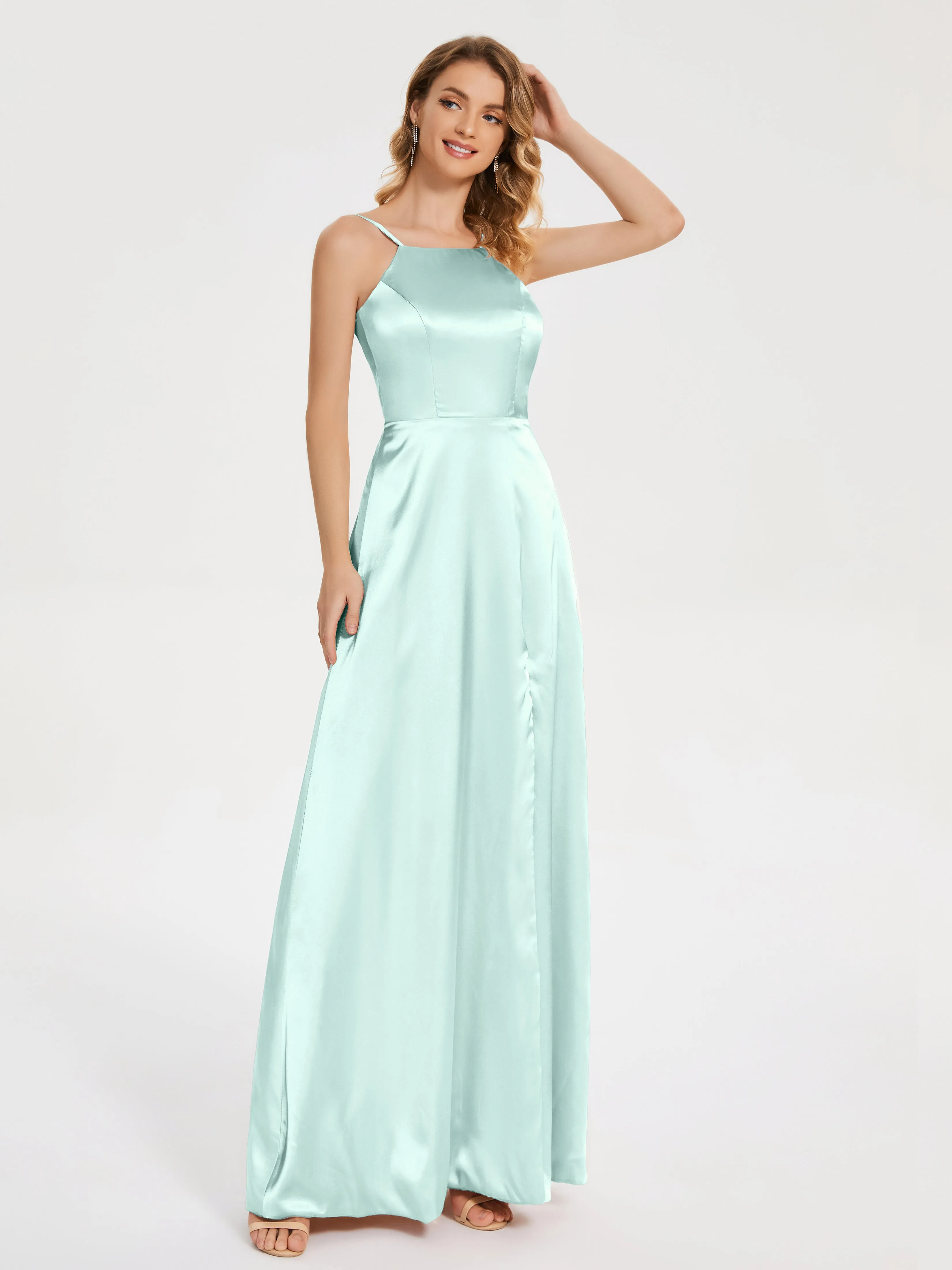 Split Soft Satin Party Dresses