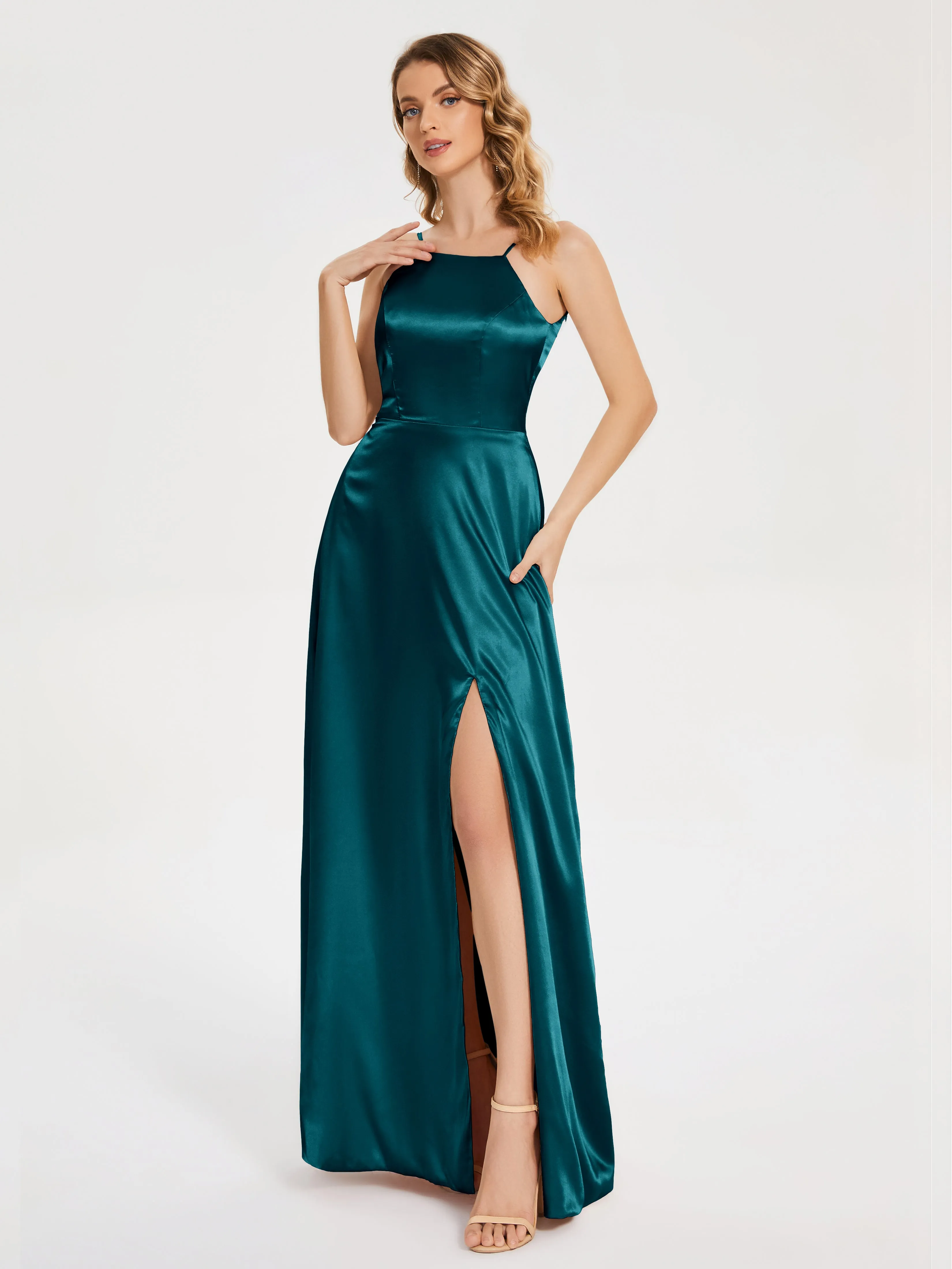 Split Soft Satin Party Dresses