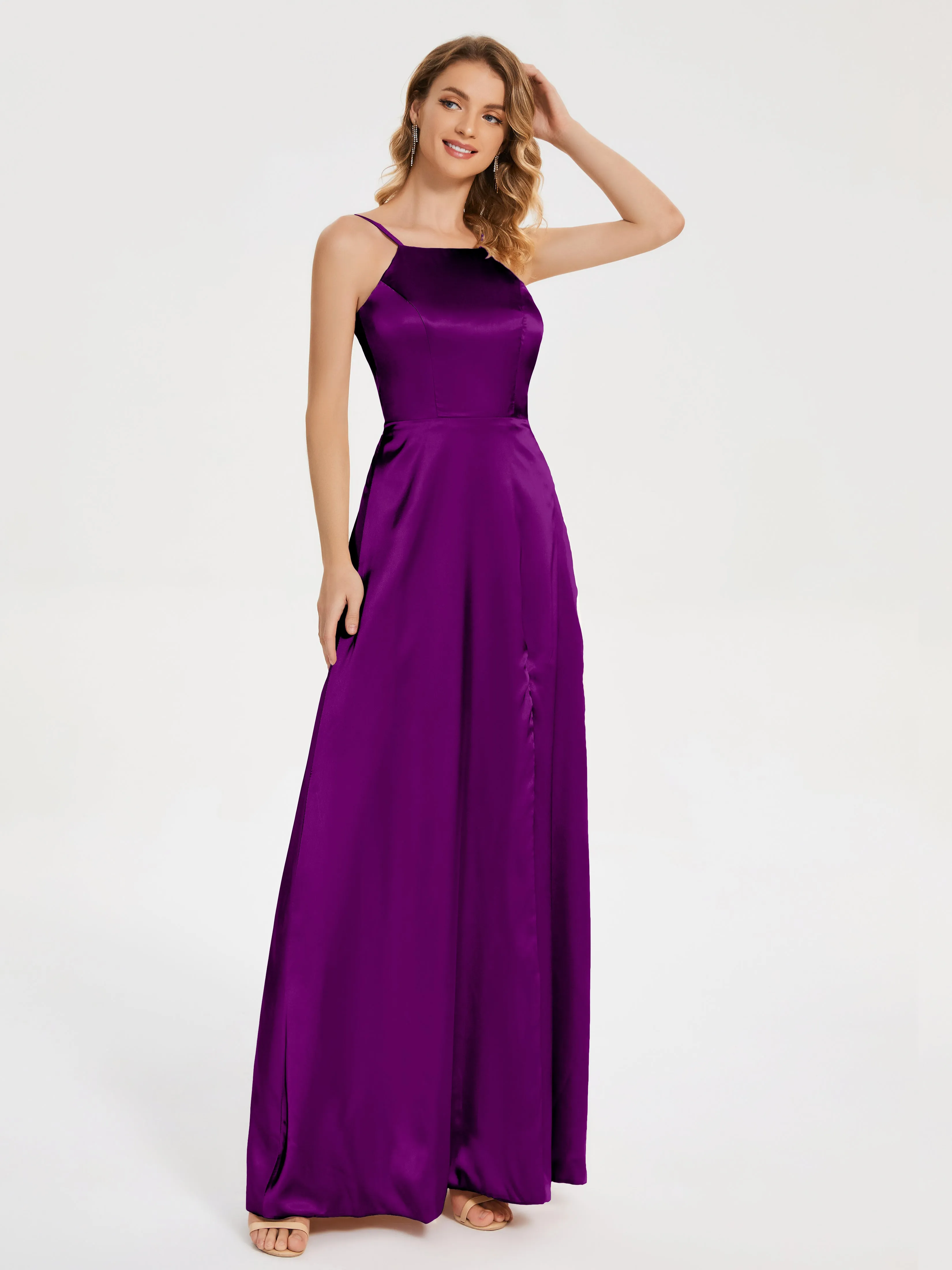 Split Soft Satin Party Dresses