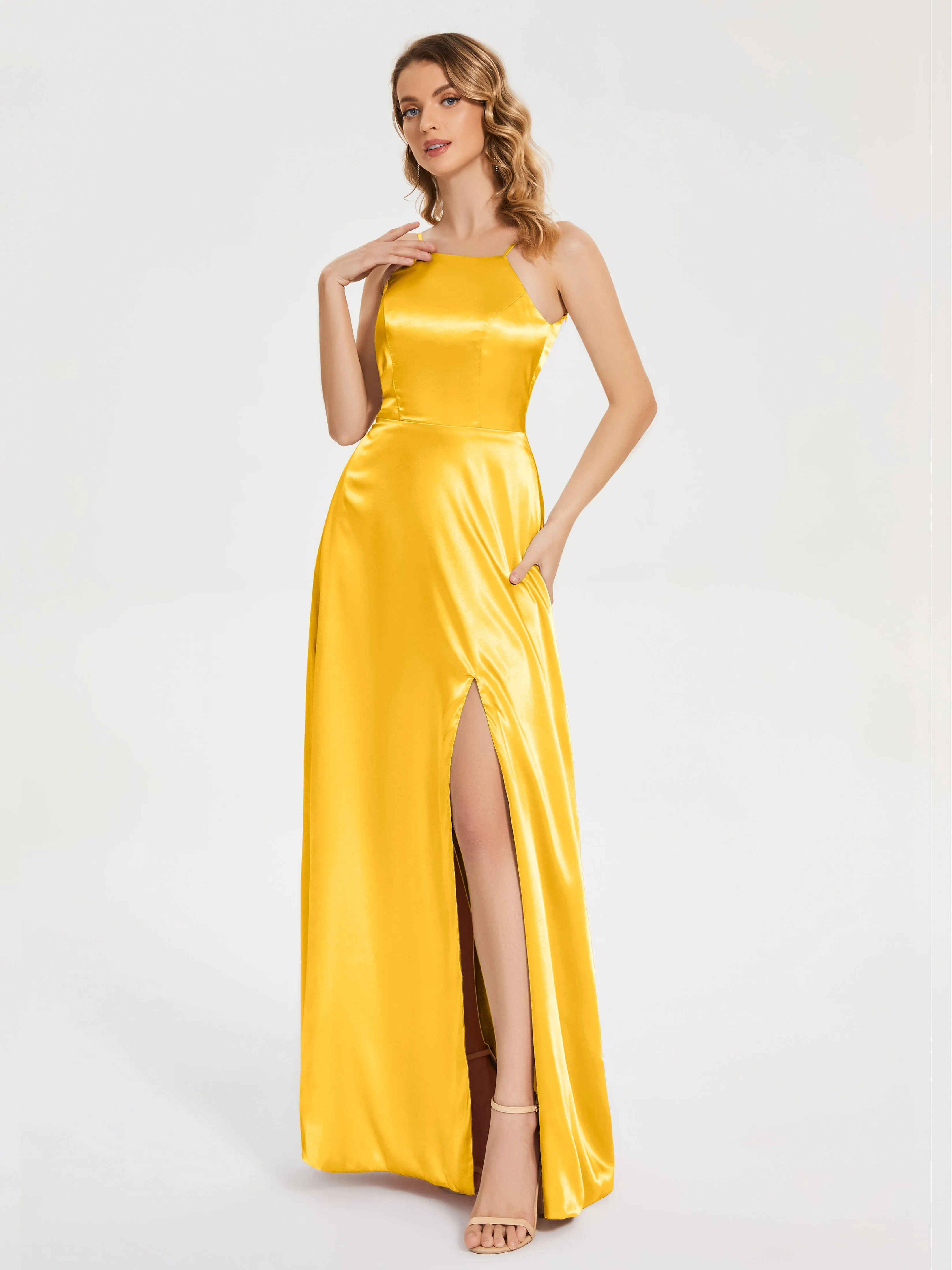 Split Soft Satin Party Dresses