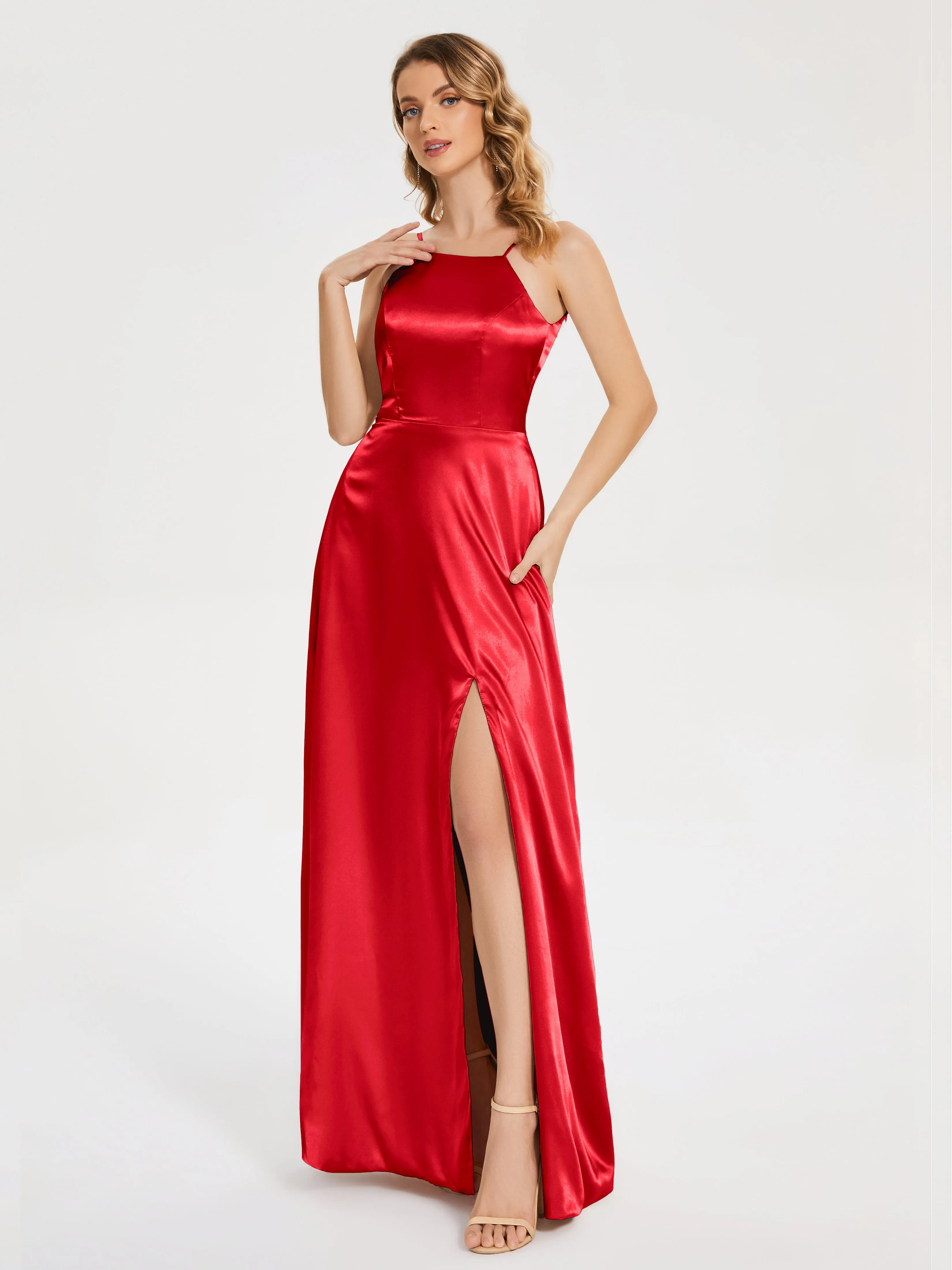 Split Soft Satin Party Dresses