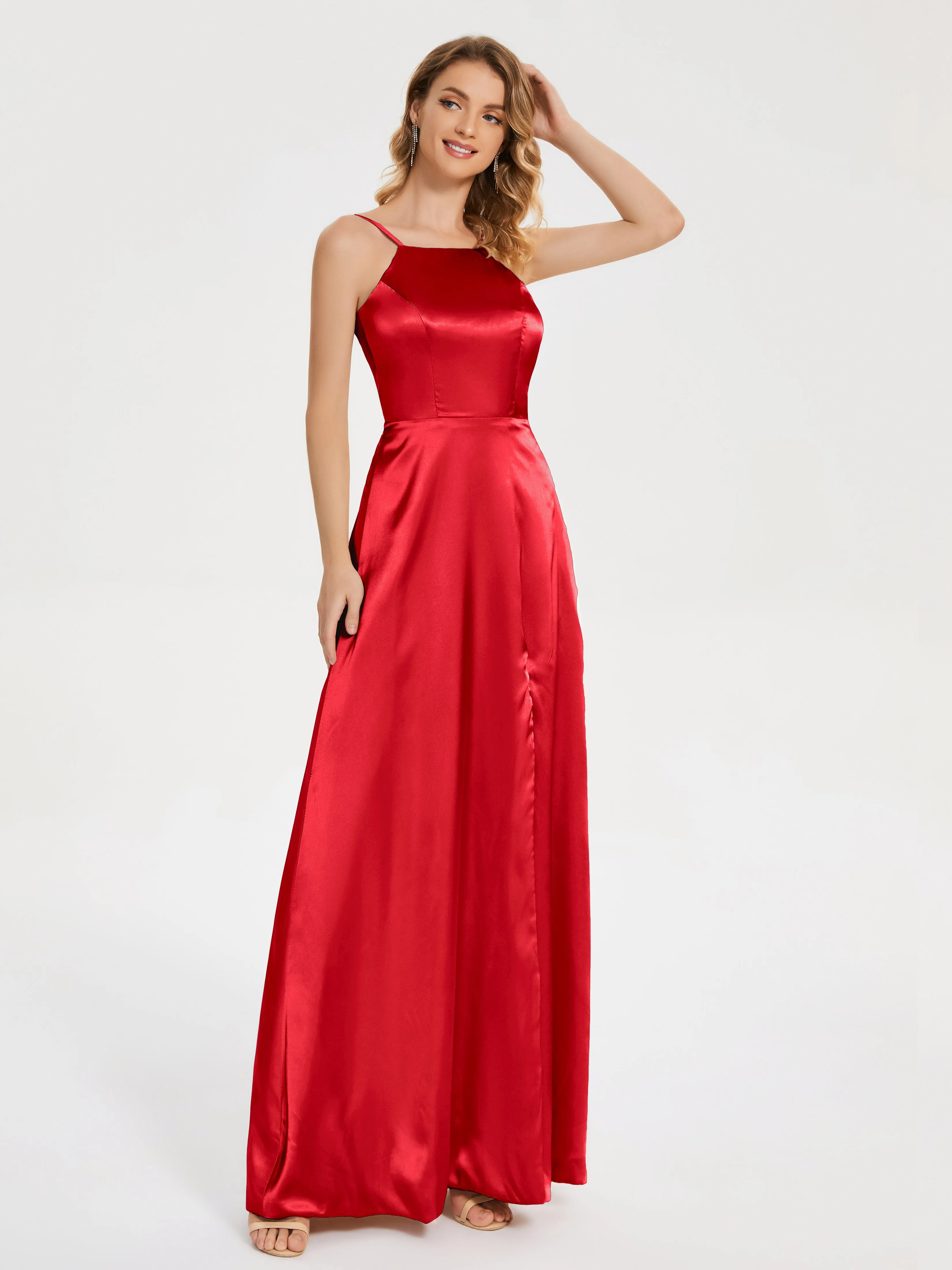 Split Soft Satin Party Dresses