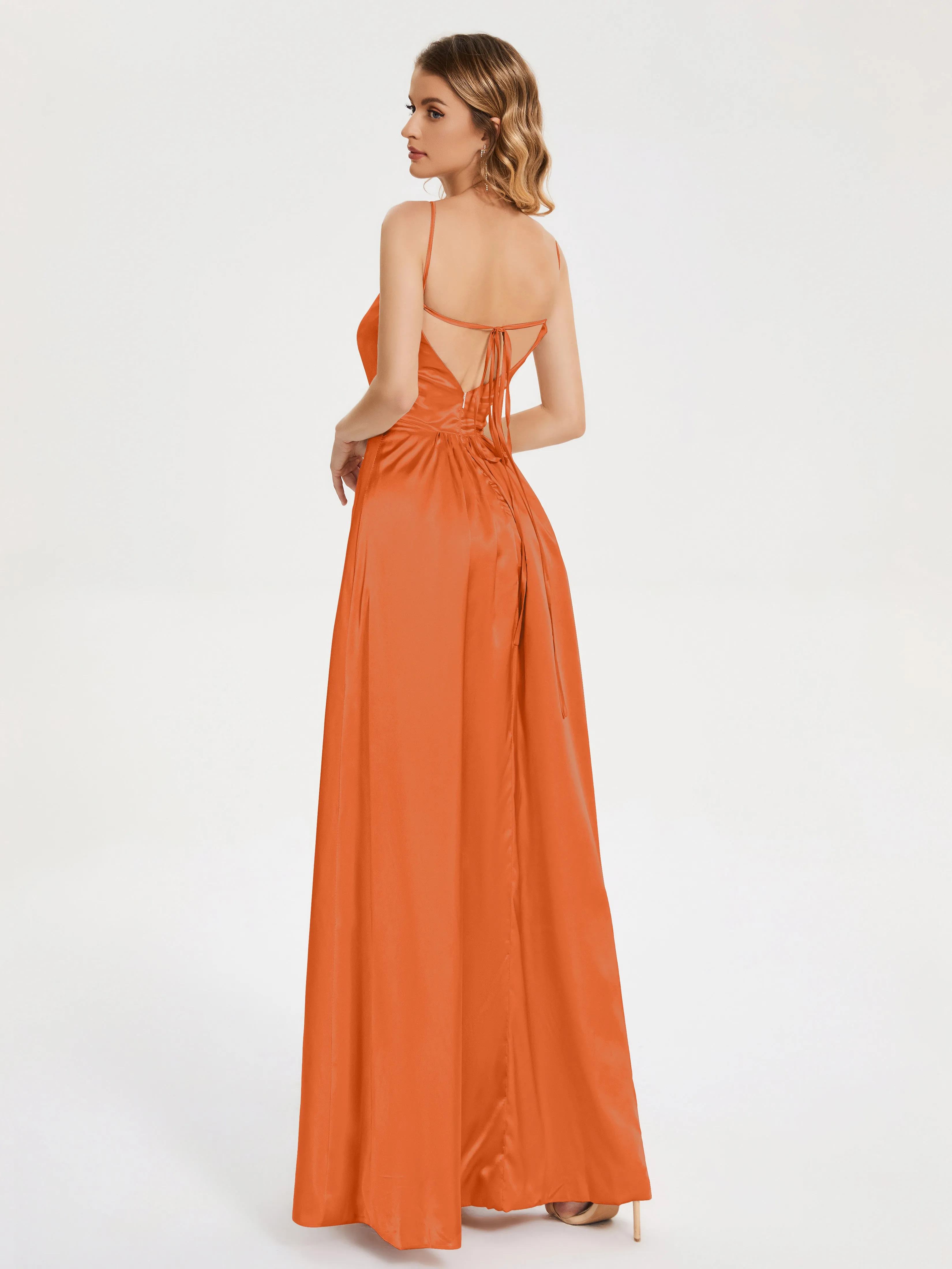 Split Soft Satin Party Dresses