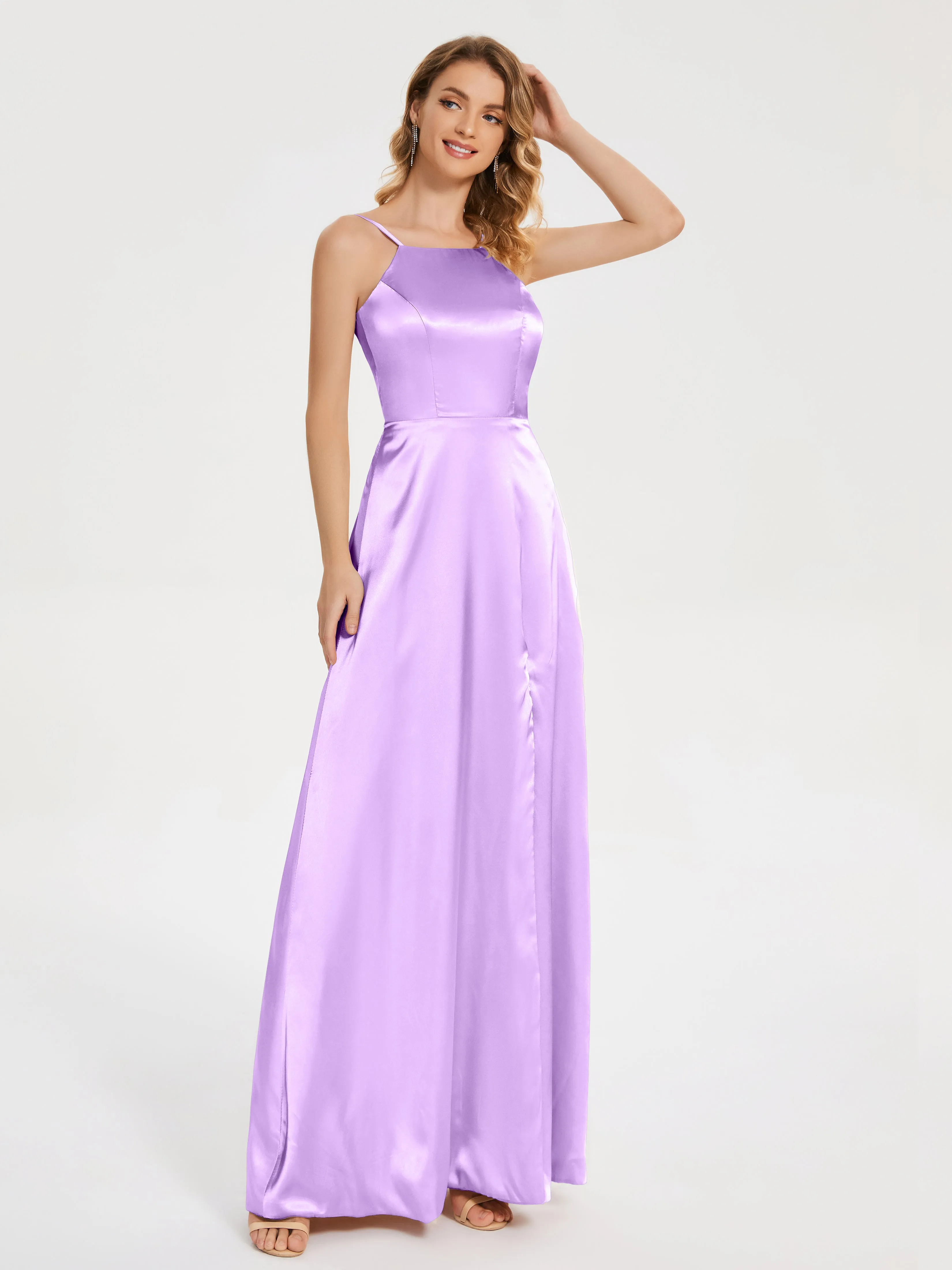 Split Soft Satin Party Dresses
