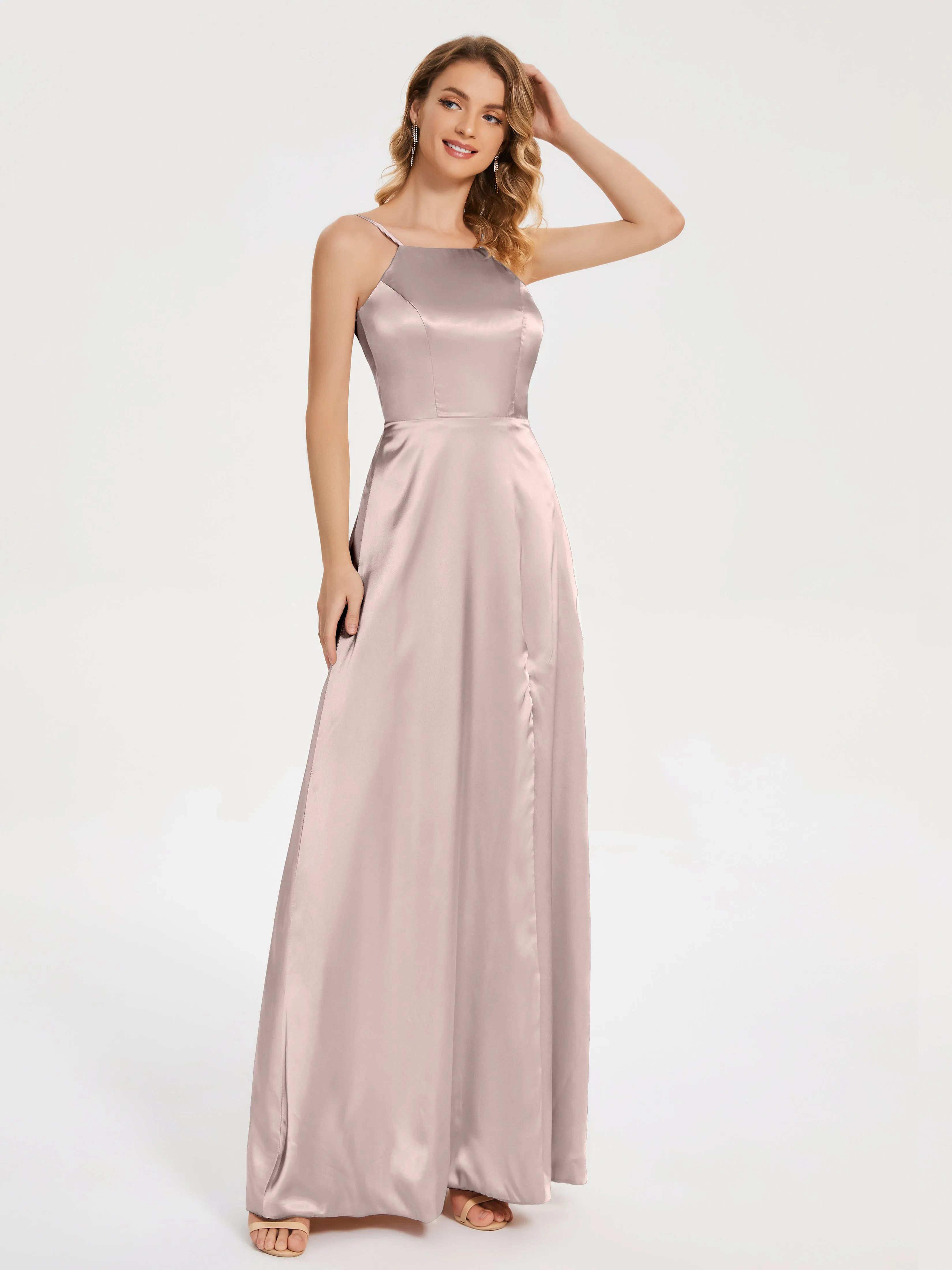 Split Soft Satin Party Dresses