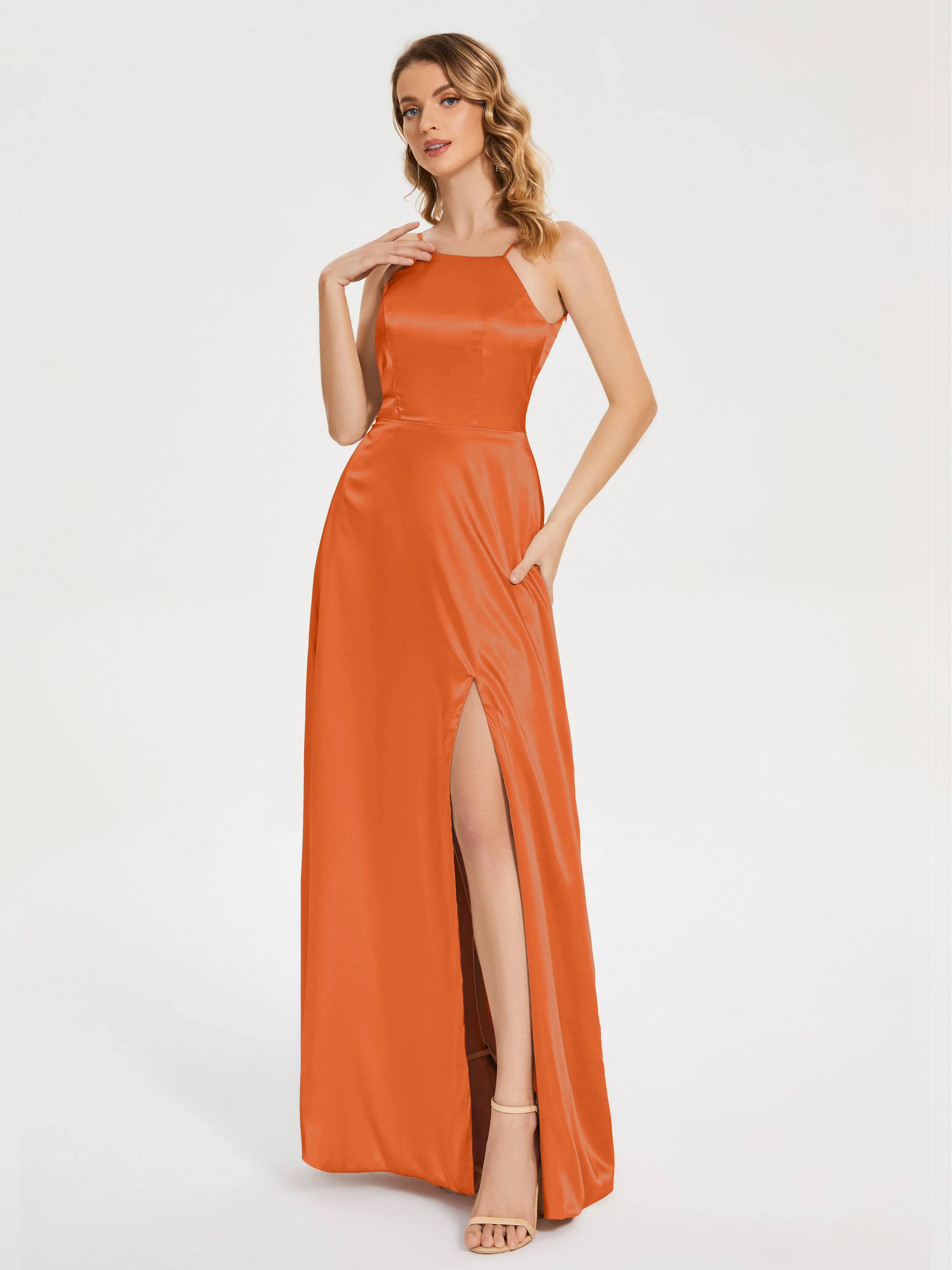 Split Soft Satin Party Dresses
