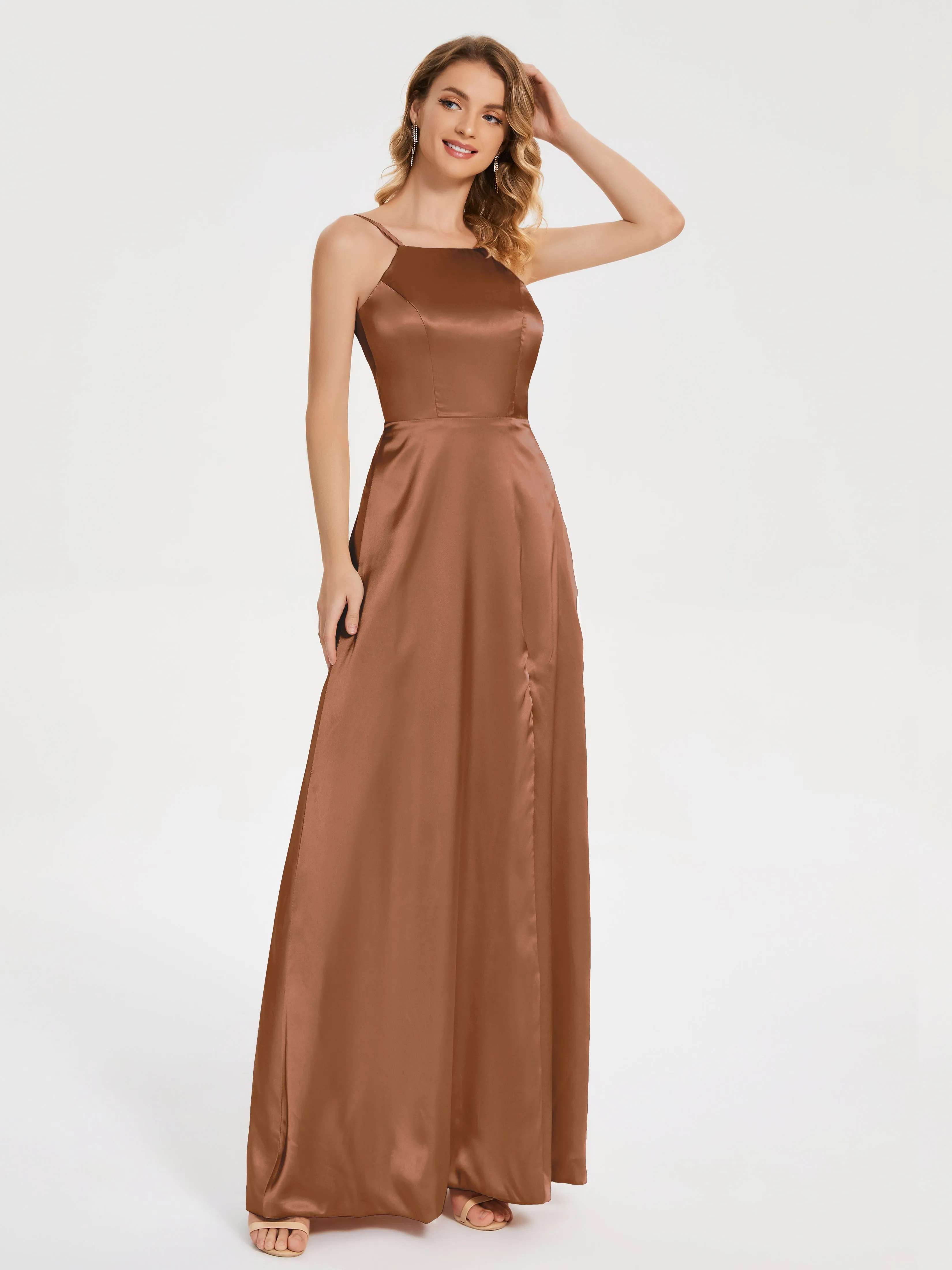 Split Soft Satin Party Dresses