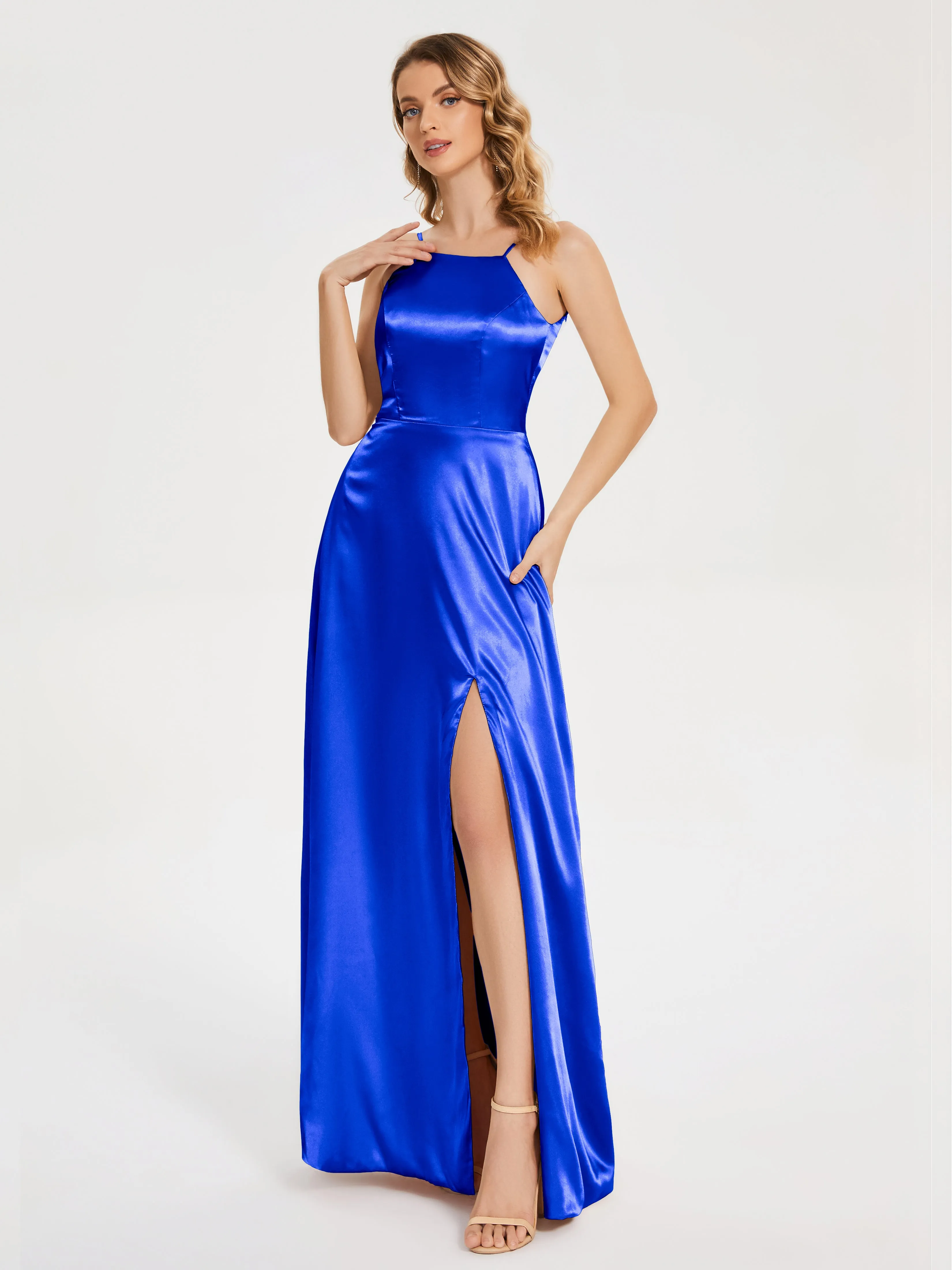 Split Soft Satin Party Dresses