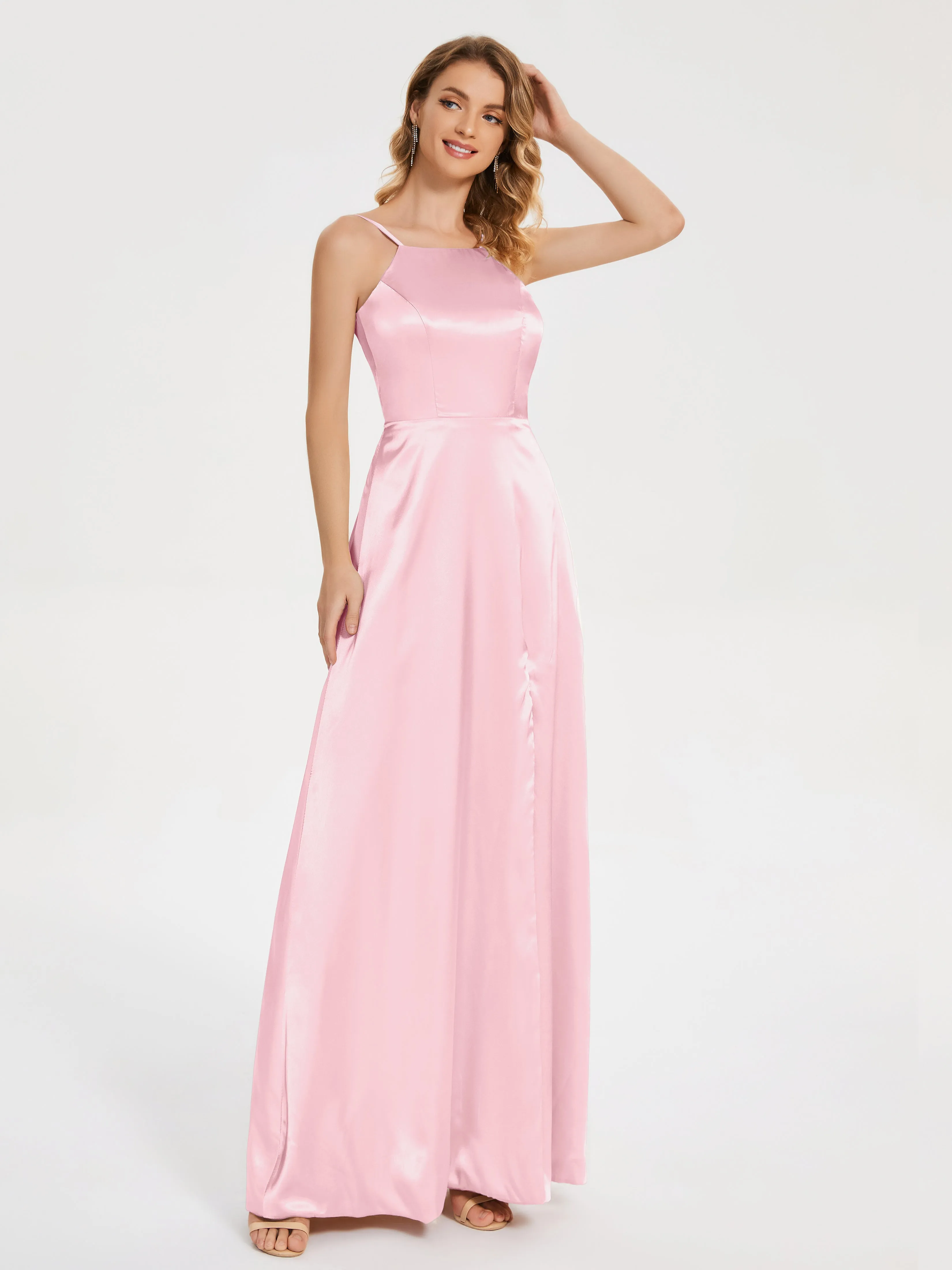 Split Soft Satin Party Dresses