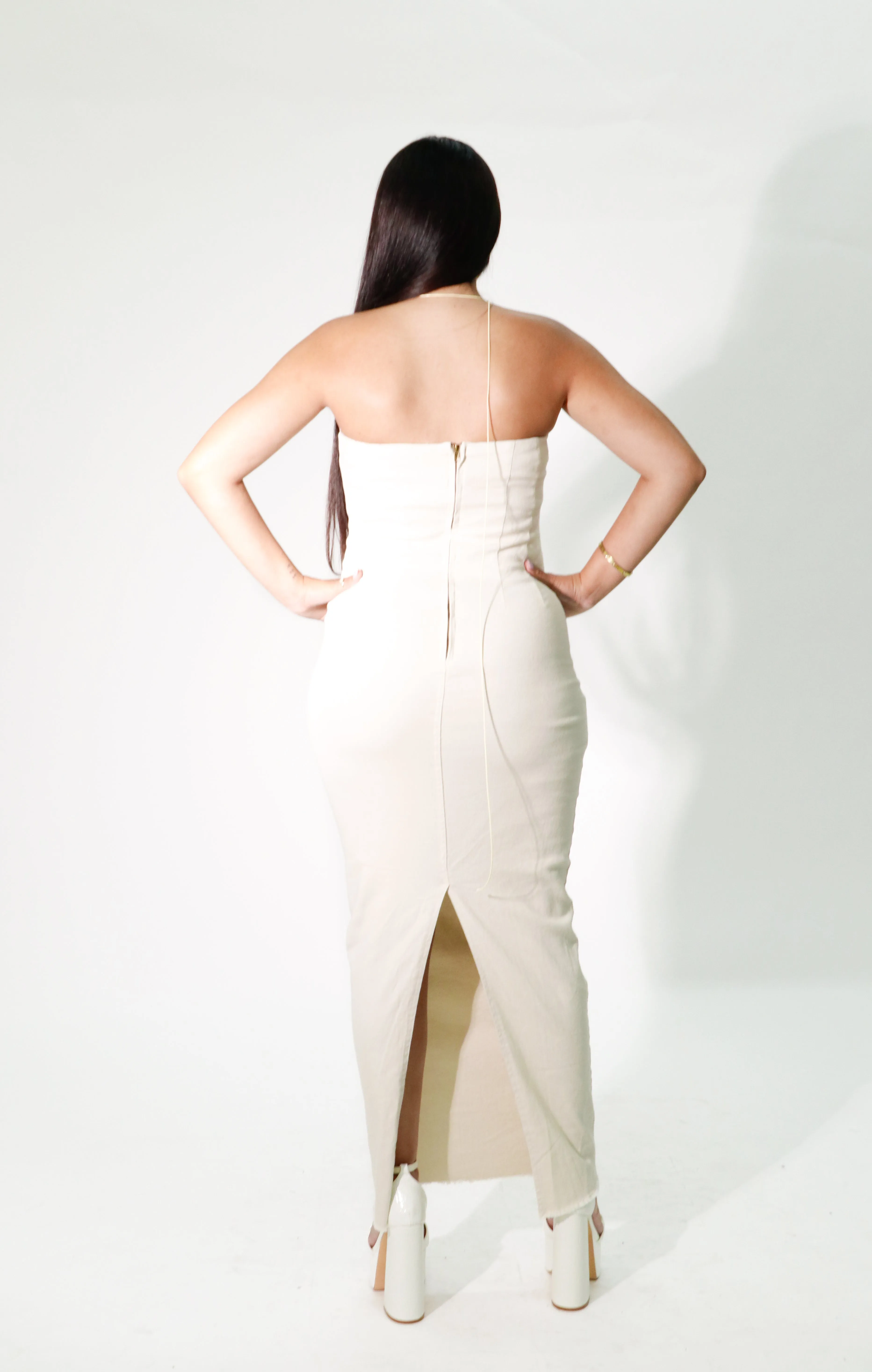 strapless denim stretchy long dress