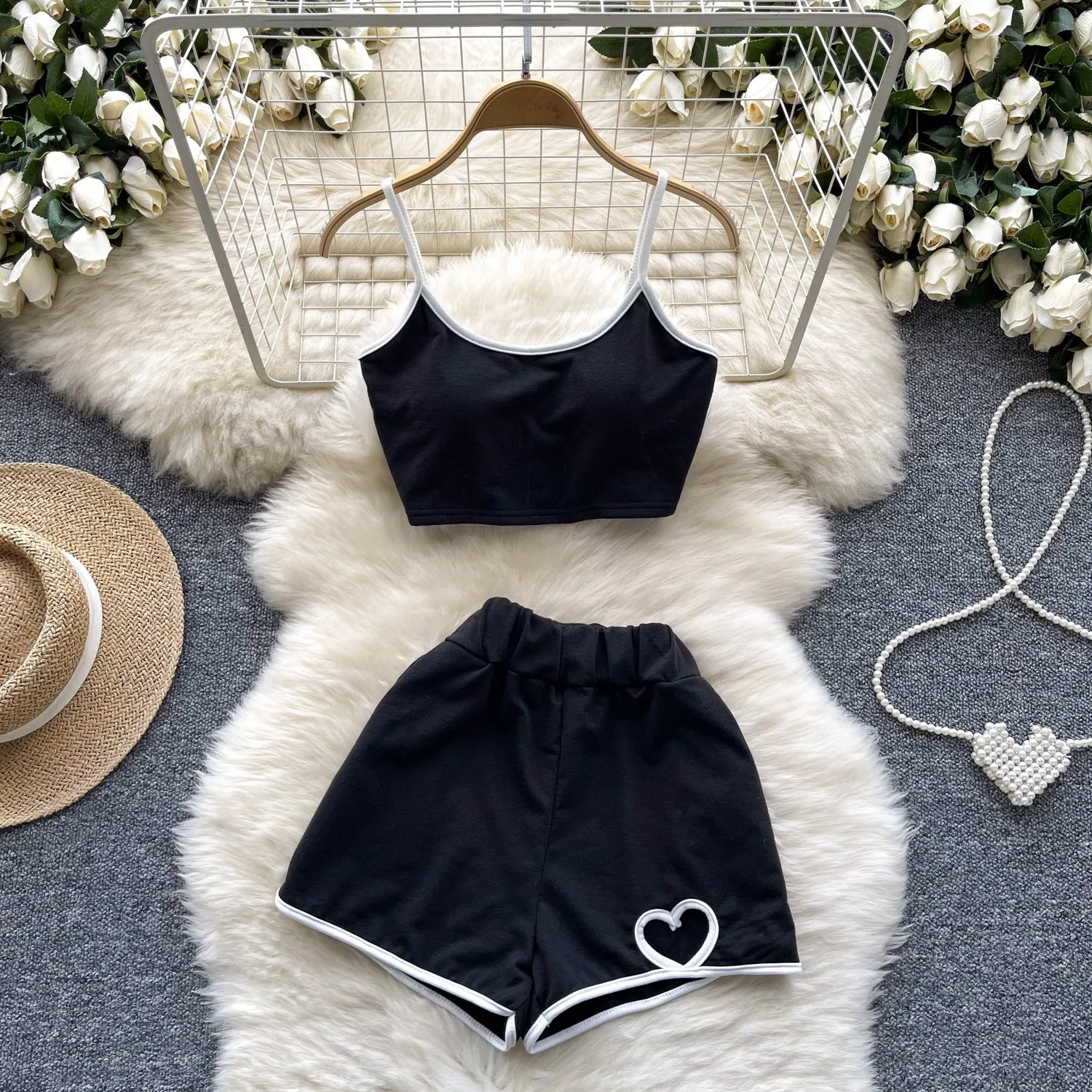 Stretchy Camisole&Shorts Sportswear 2Pcs