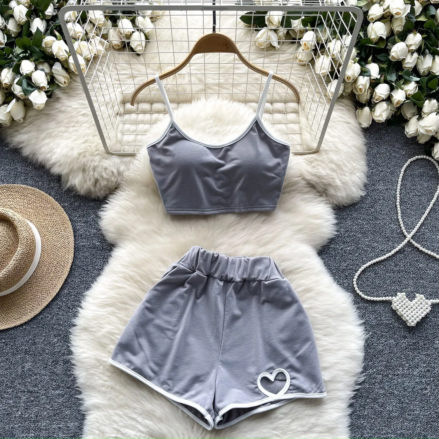 Stretchy Camisole&Shorts Sportswear 2Pcs