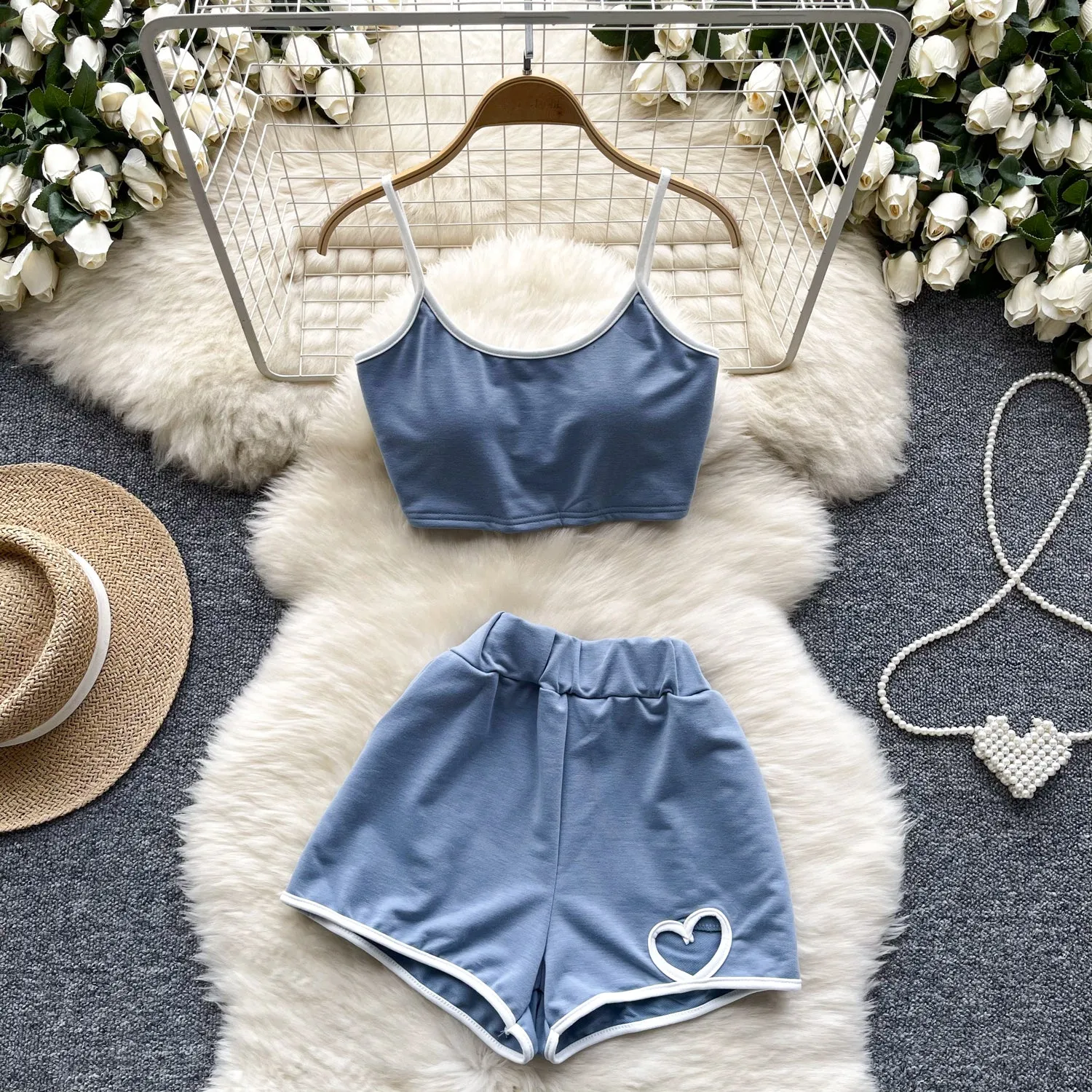 Stretchy Camisole&Shorts Sportswear 2Pcs