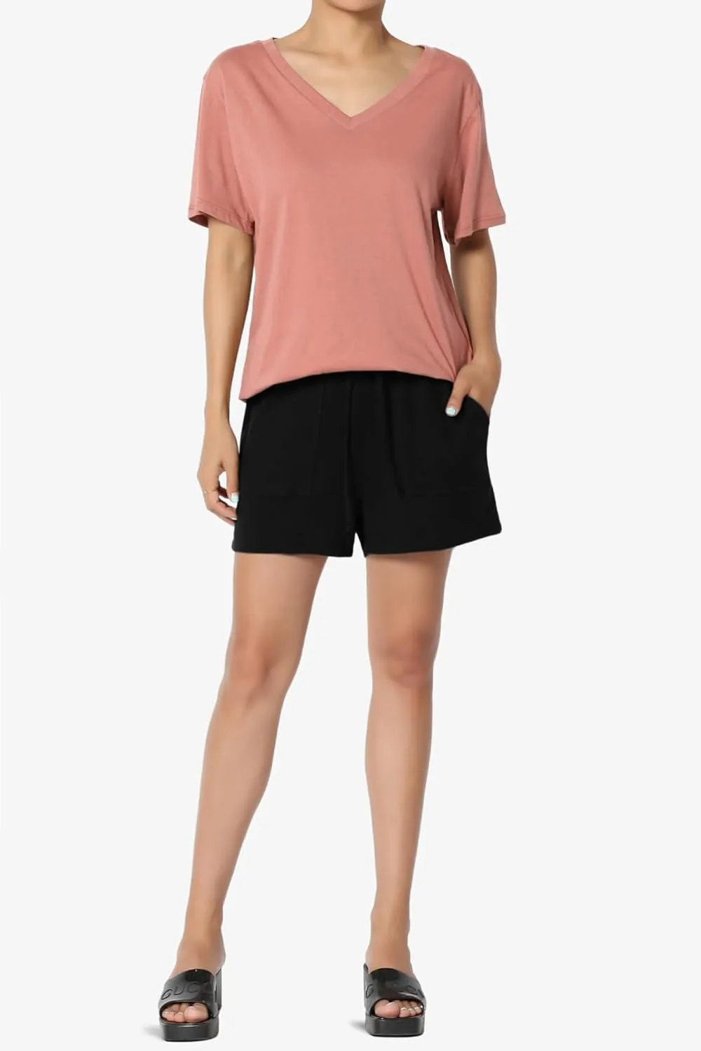 TheMogan Women's Casual V-Neck Relaxed Fit Tee Short Sleeve Cotton Loose Boyfriend T-Shirt