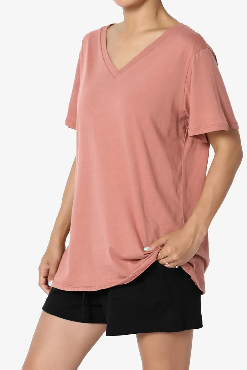 TheMogan Women's Casual V-Neck Relaxed Fit Tee Short Sleeve Cotton Loose Boyfriend T-Shirt
