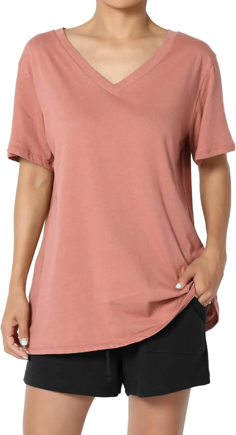 TheMogan Women's Casual V-Neck Relaxed Fit Tee Short Sleeve Cotton Loose Boyfriend T-Shirt