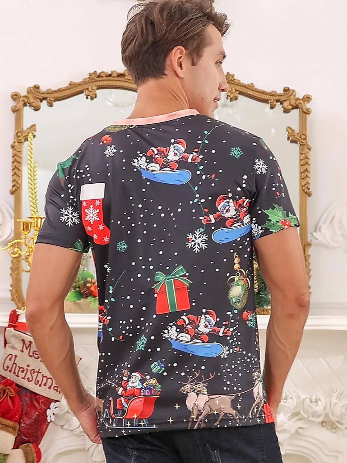 uideazone Men's Ugly Christmas T-Shirts Funny Holiday Short Sleeve Graphic Tees S-XXL