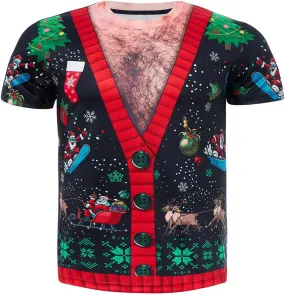 uideazone Men's Ugly Christmas T-Shirts Funny Holiday Short Sleeve Graphic Tees S-XXL