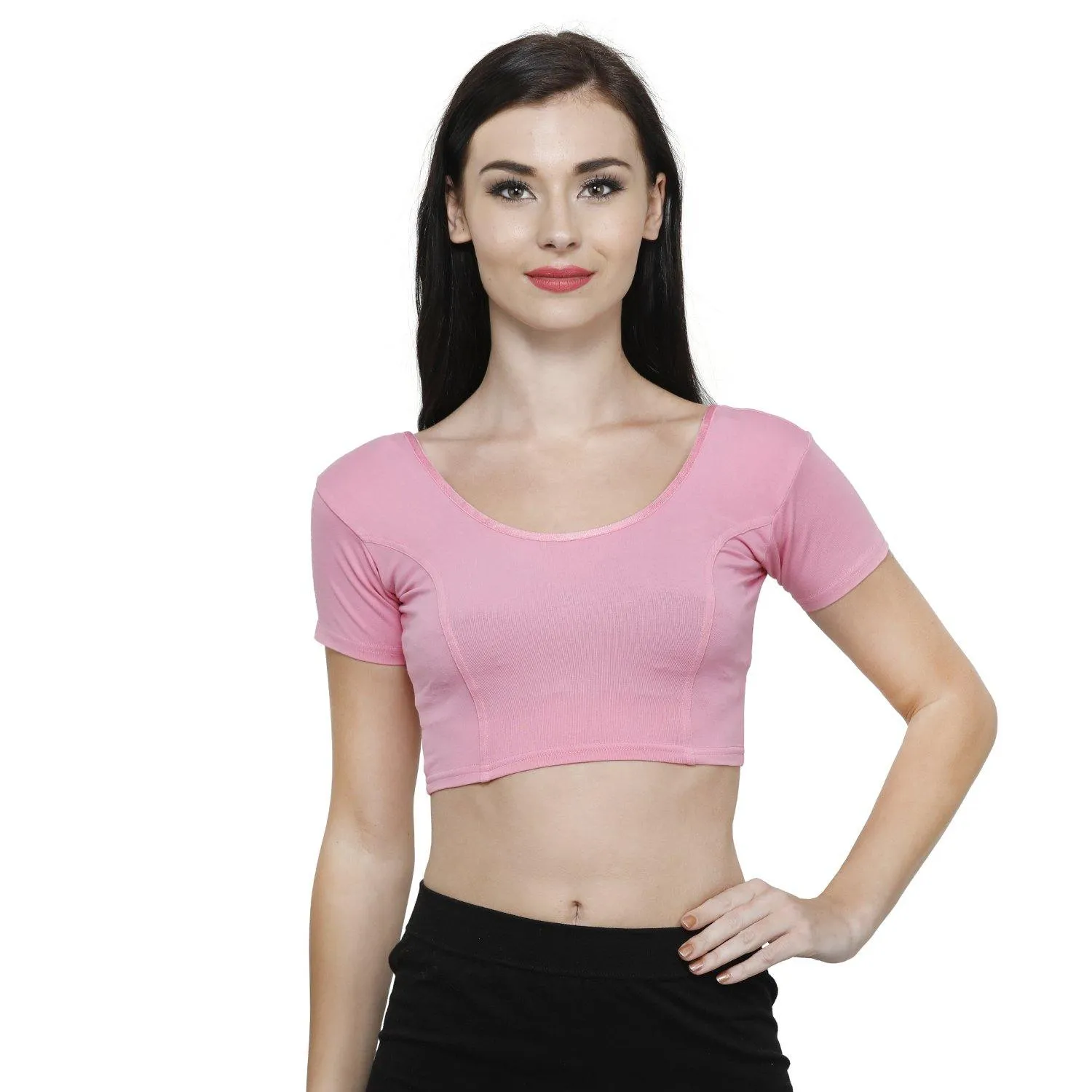 Vami Women's Cotton Stretchable Readymade Blouses - Light Pink