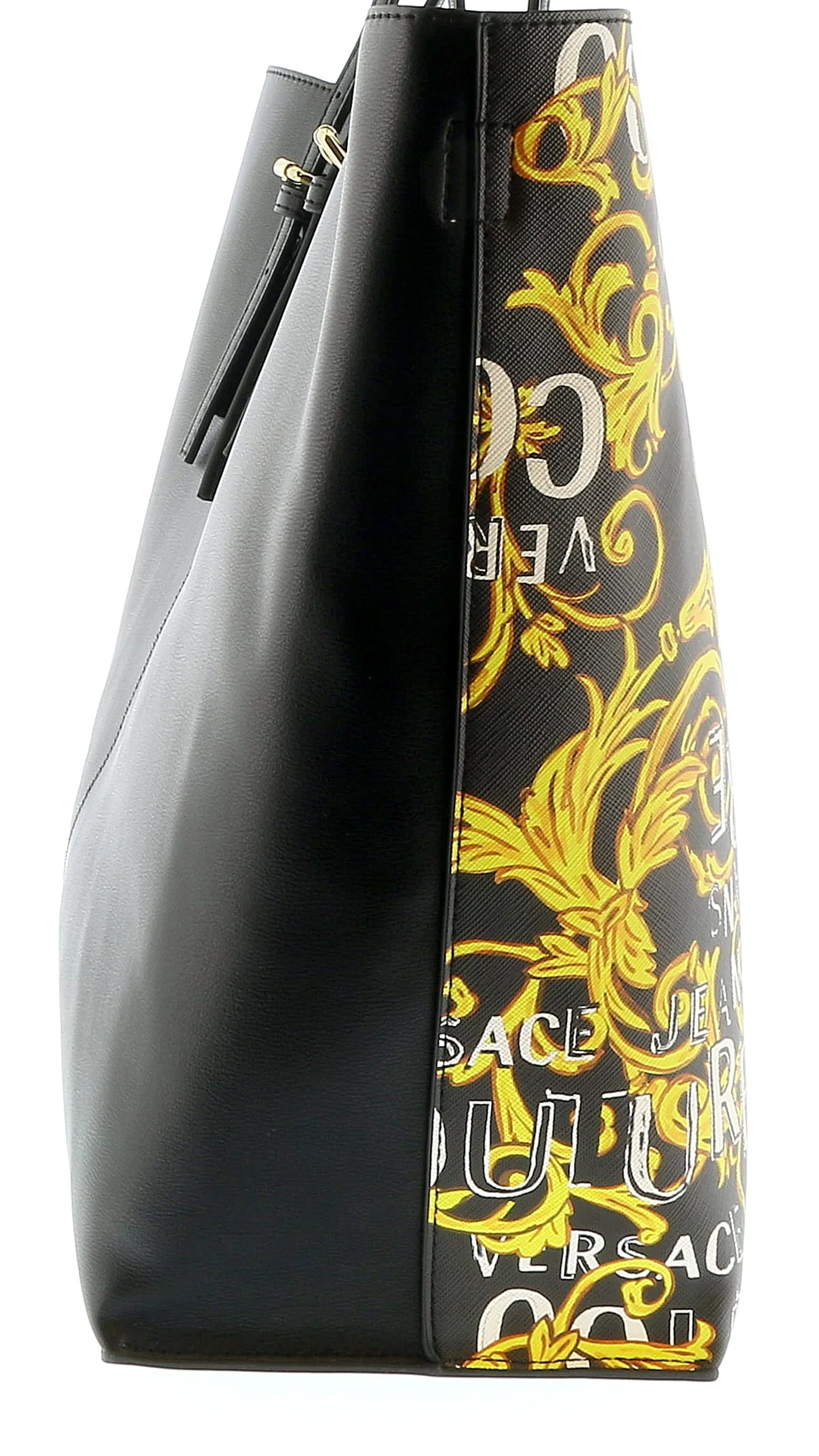 Versace Jeans Couture Black Gold Baroque Printed Classic Everyday Shopper Tote Bag