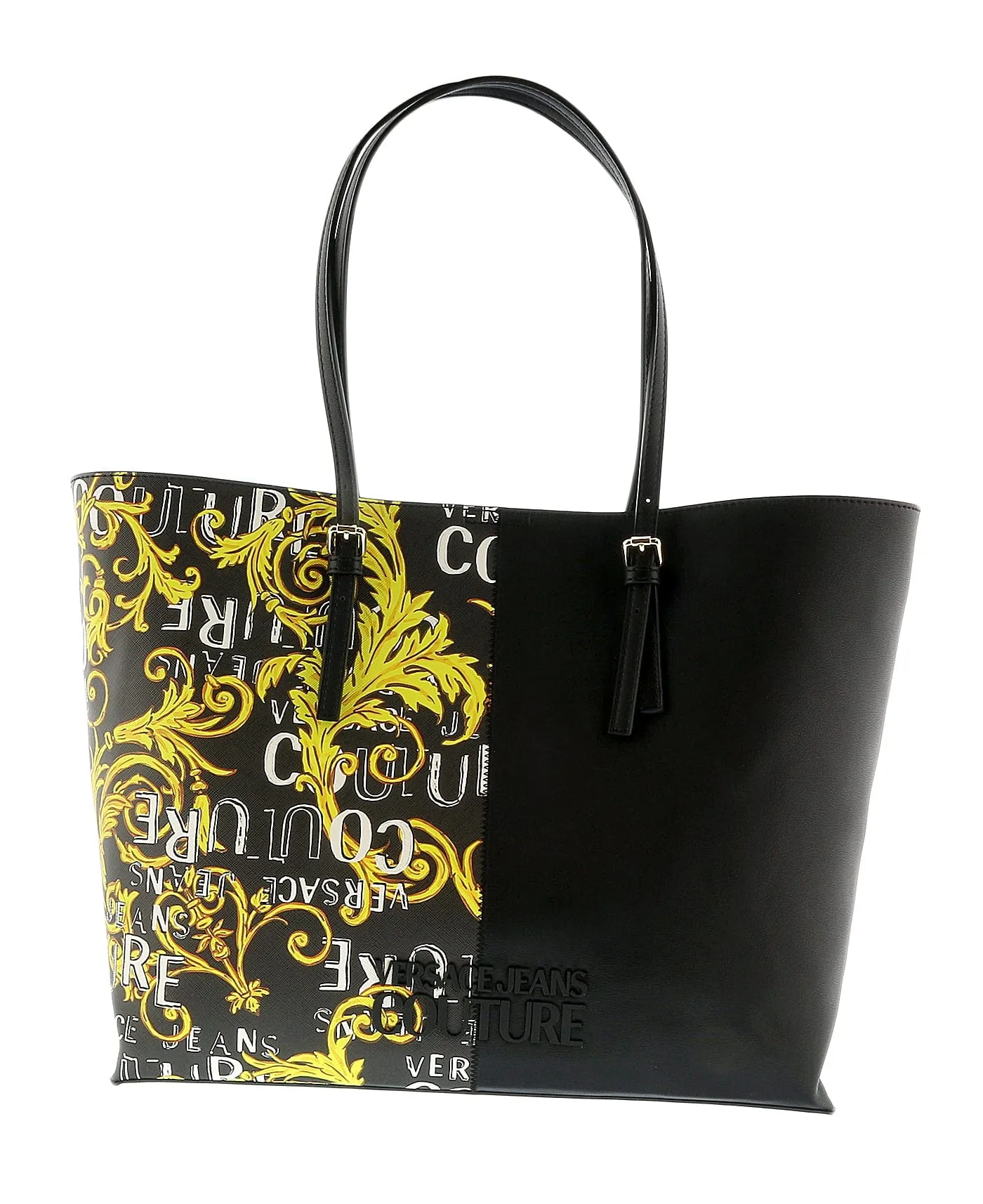 Versace Jeans Couture Black Gold Baroque Printed Classic Everyday Shopper Tote Bag