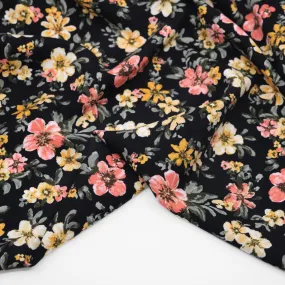 Vintage Corsage Rayon Challis - Black/Coral/Butter