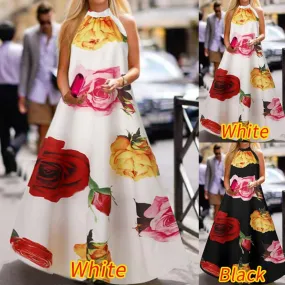 Vintage Floral Print Halter Sundress