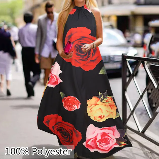 Vintage Floral Print Halter Sundress