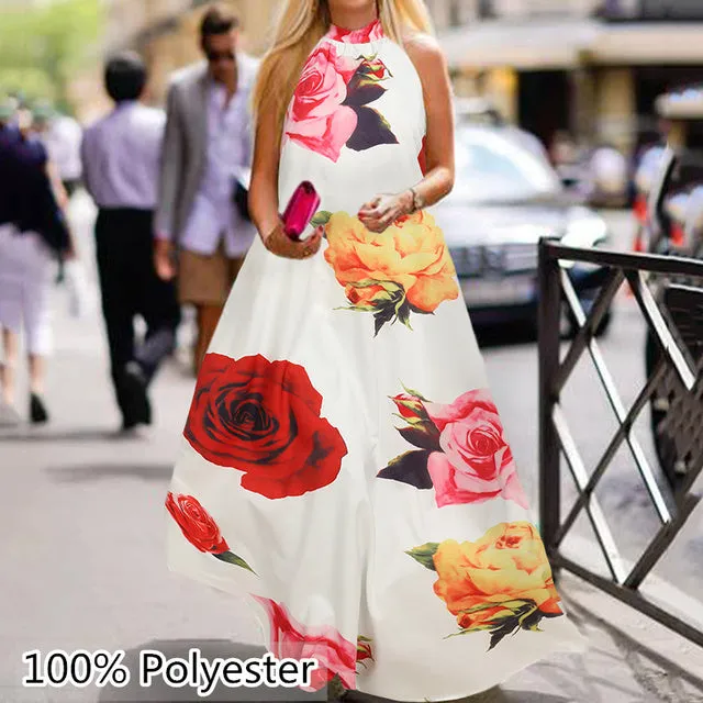 Vintage Floral Print Halter Sundress