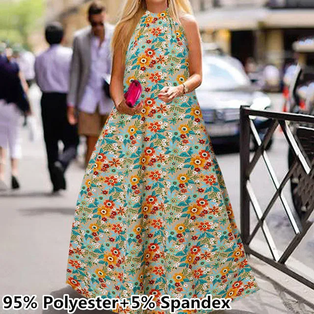 Vintage Floral Print Halter Sundress