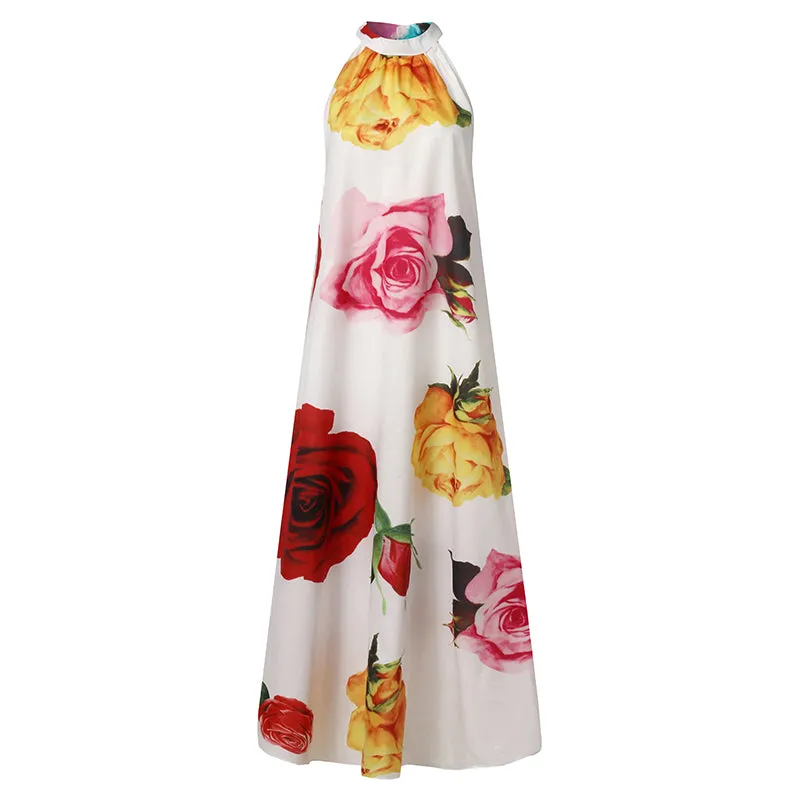 Vintage Floral Print Halter Sundress
