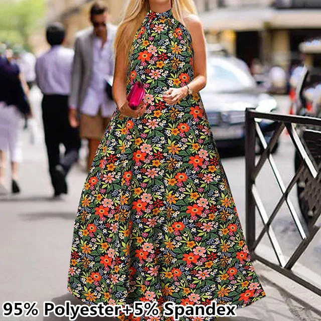 Vintage Floral Print Halter Sundress
