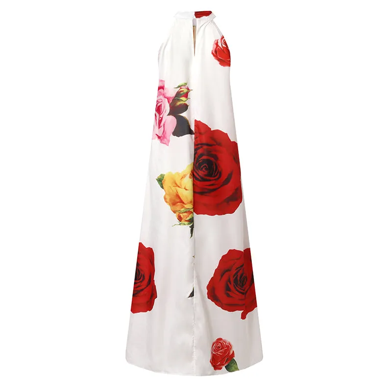 Vintage Floral Print Halter Sundress