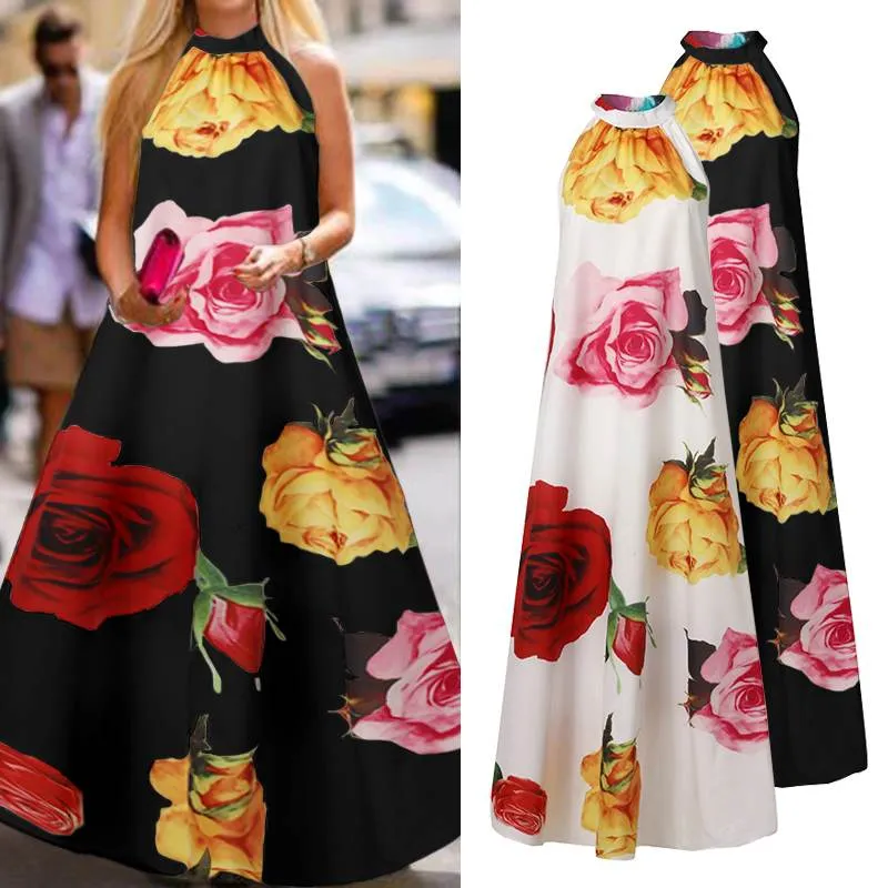 Vintage Floral Print Halter Sundress