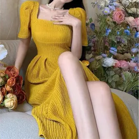 Wenkouban Women's Short Sleeve Slit Slim Dress, Elegant Party Dress, Prom Clothing, Female Fashion, Summer, New, 2024