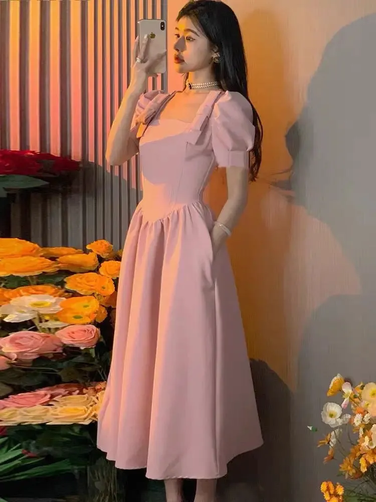 Wenkouban Women's Short Sleeve Slit Slim Dress, Elegant Party Dress, Prom Clothing, Female Fashion, Summer, New, 2024